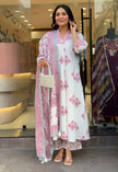 Floral Print White Kurta Palazzo Set for Women.