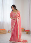 Elegant Peach Silk Saree with Golden Border.