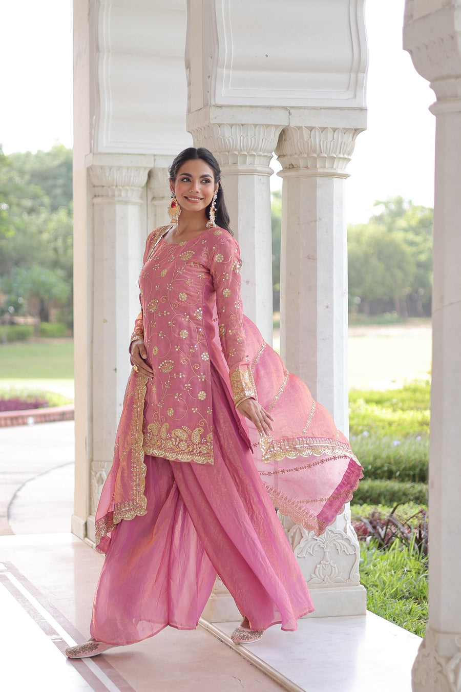 Elegant Embroidered Kurta Palazzo Set with Dupatta.
