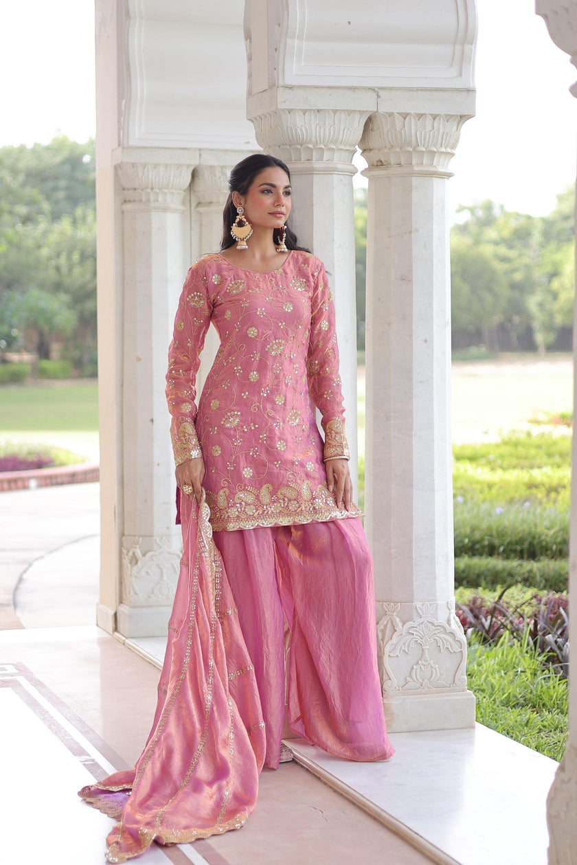 Elegant Embroidered Kurta Palazzo Set with Dupatta.