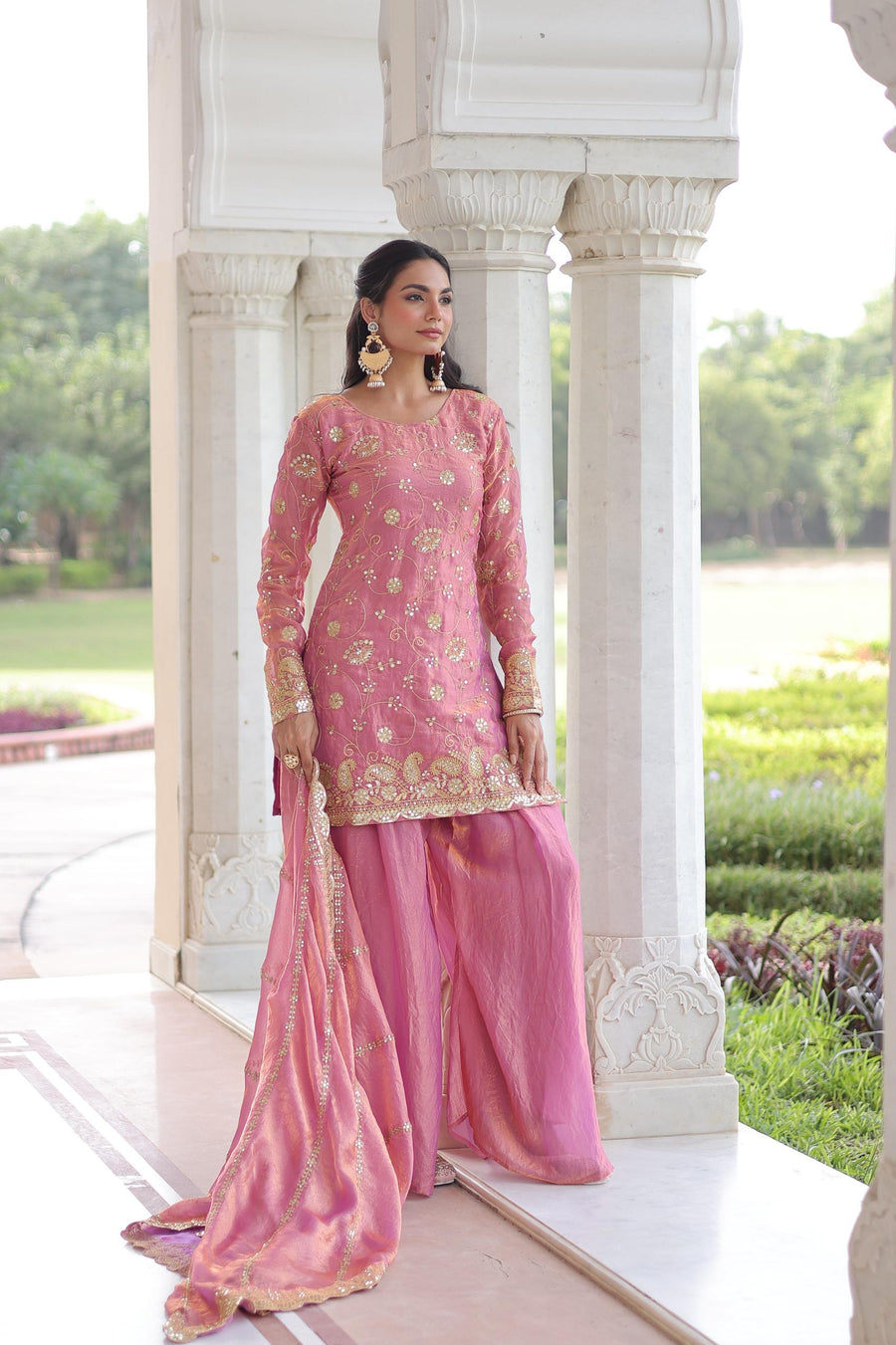 Elegant Embroidered Kurta Palazzo Set with Dupatta.