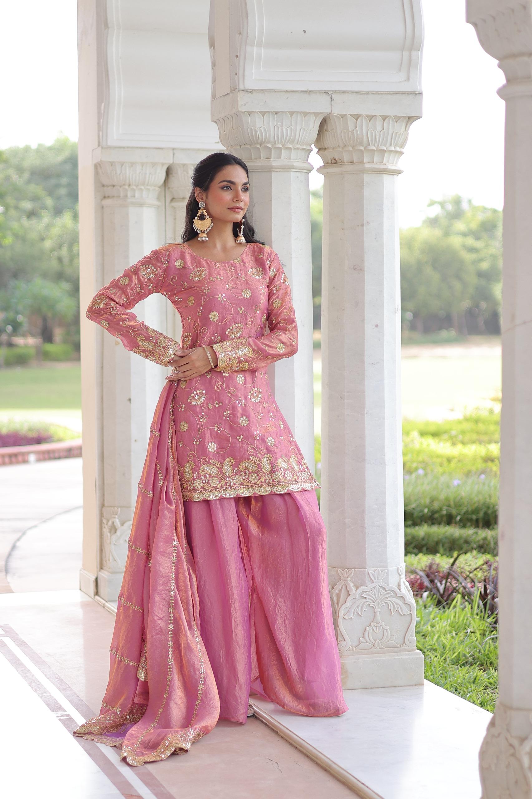 Elegant Embroidered Kurta Palazzo Set with Dupatta.