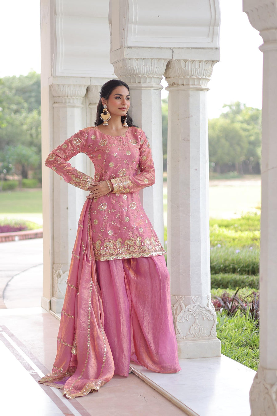 Elegant Embroidered Kurta Palazzo Set with Dupatta.