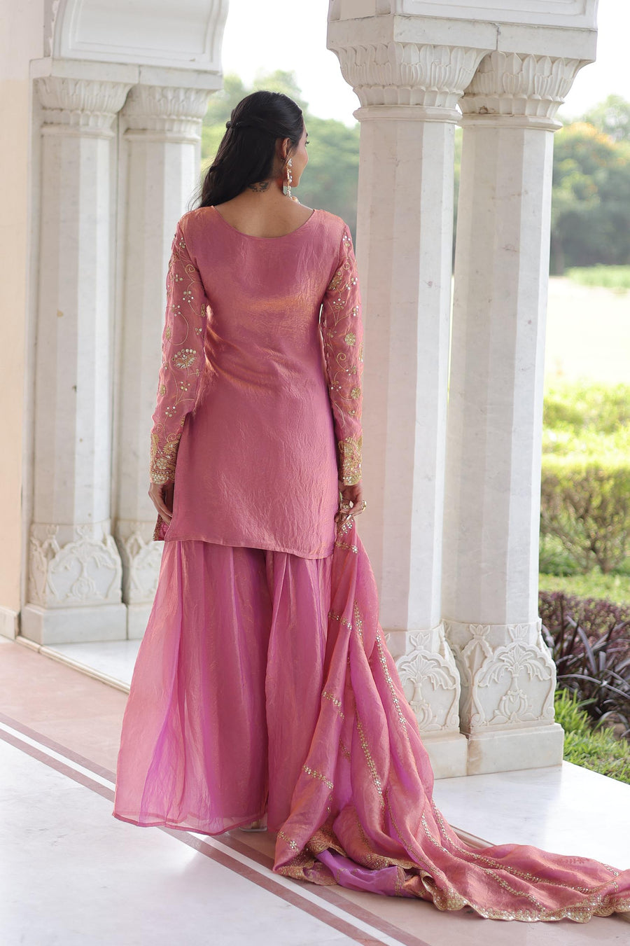 Elegant Embroidered Kurta Palazzo Set with Dupatta.