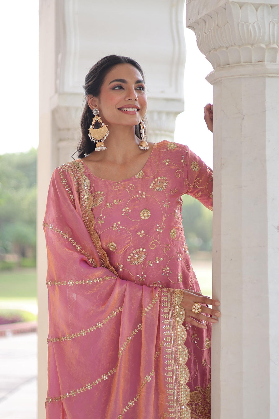 Elegant Embroidered Kurta Palazzo Set with Dupatta.