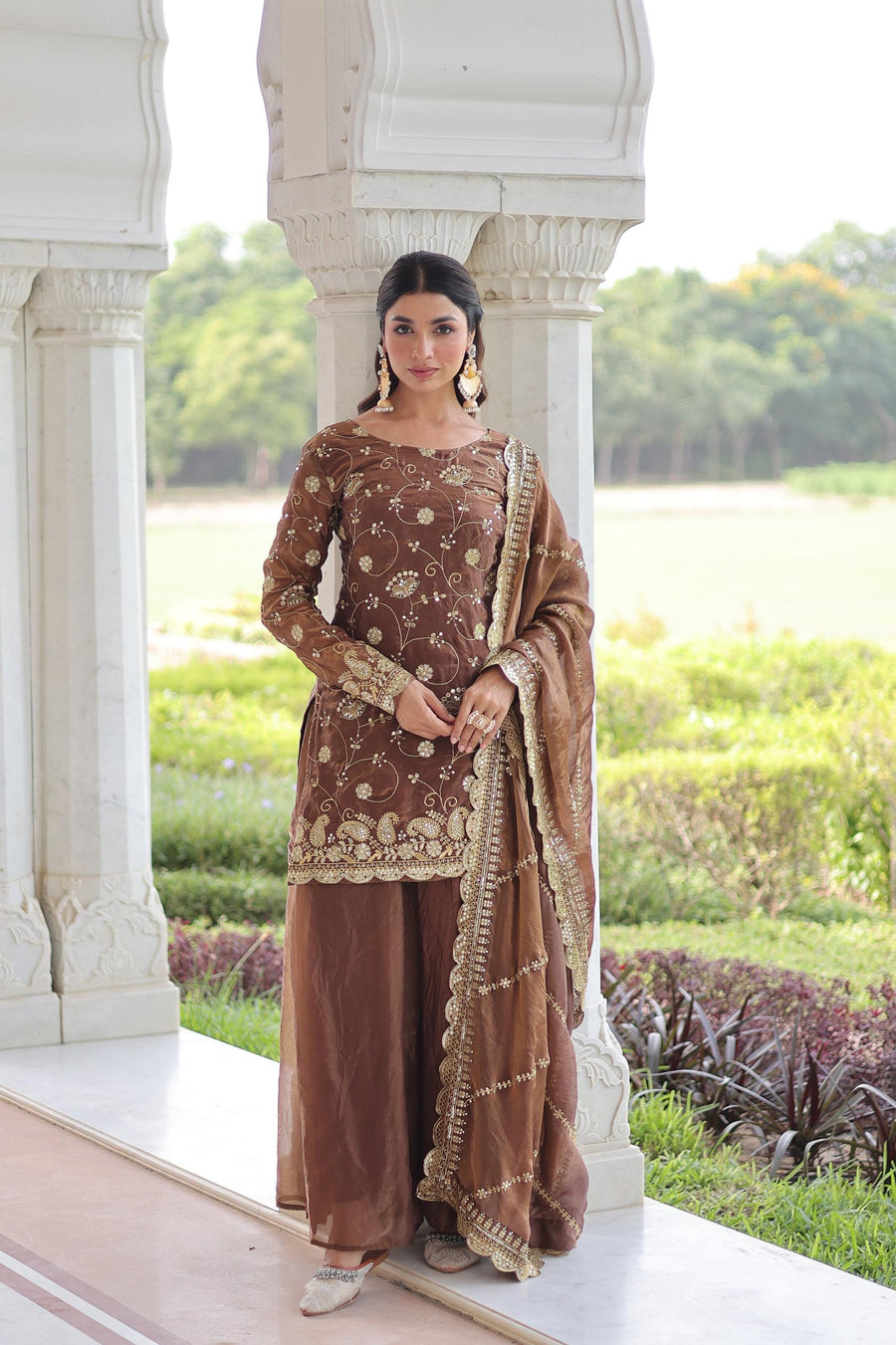 Elegant Embroidered Kurta Palazzo Set with Dupatta.