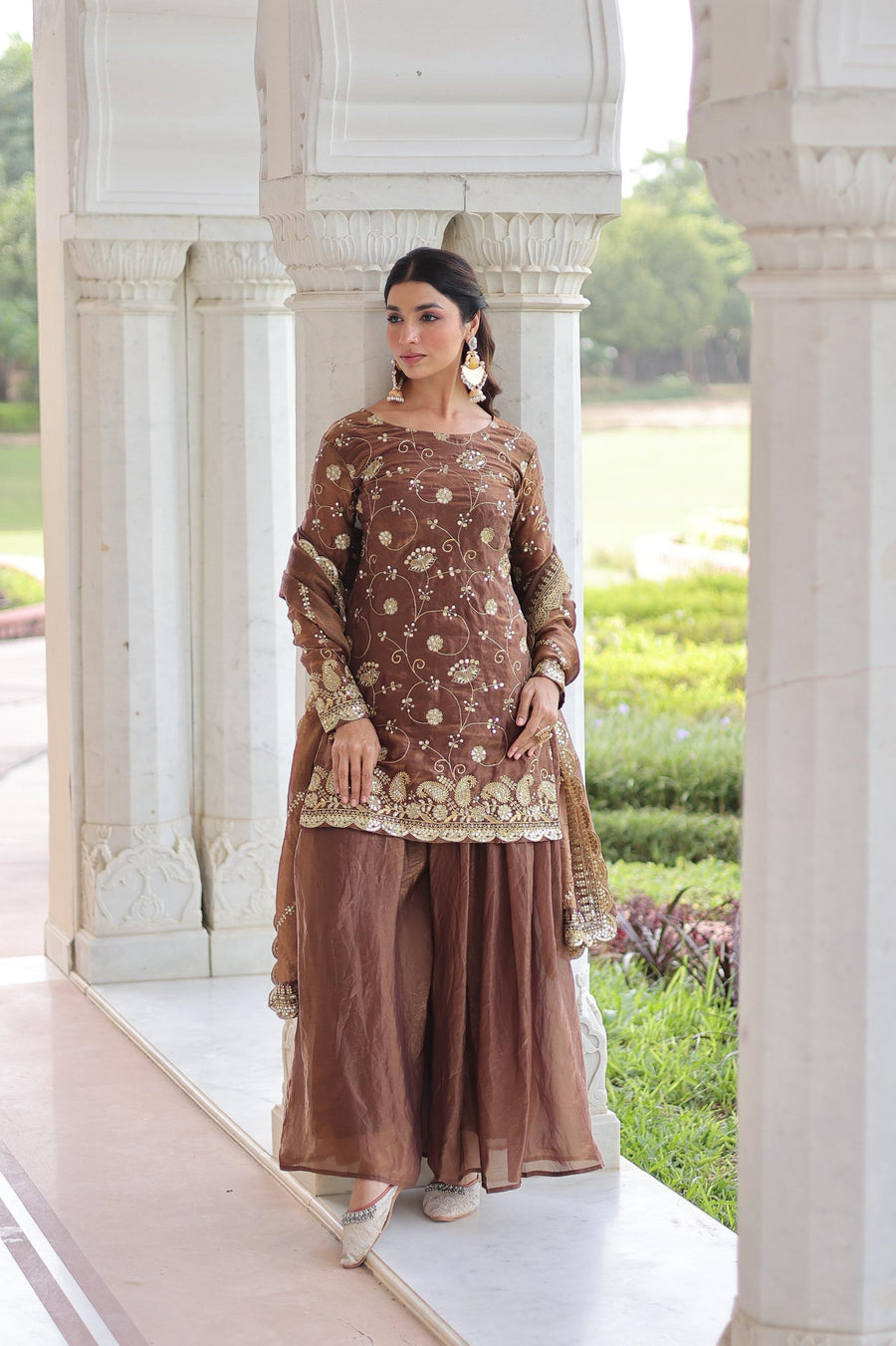Elegant Embroidered Kurta Palazzo Set with Dupatta.