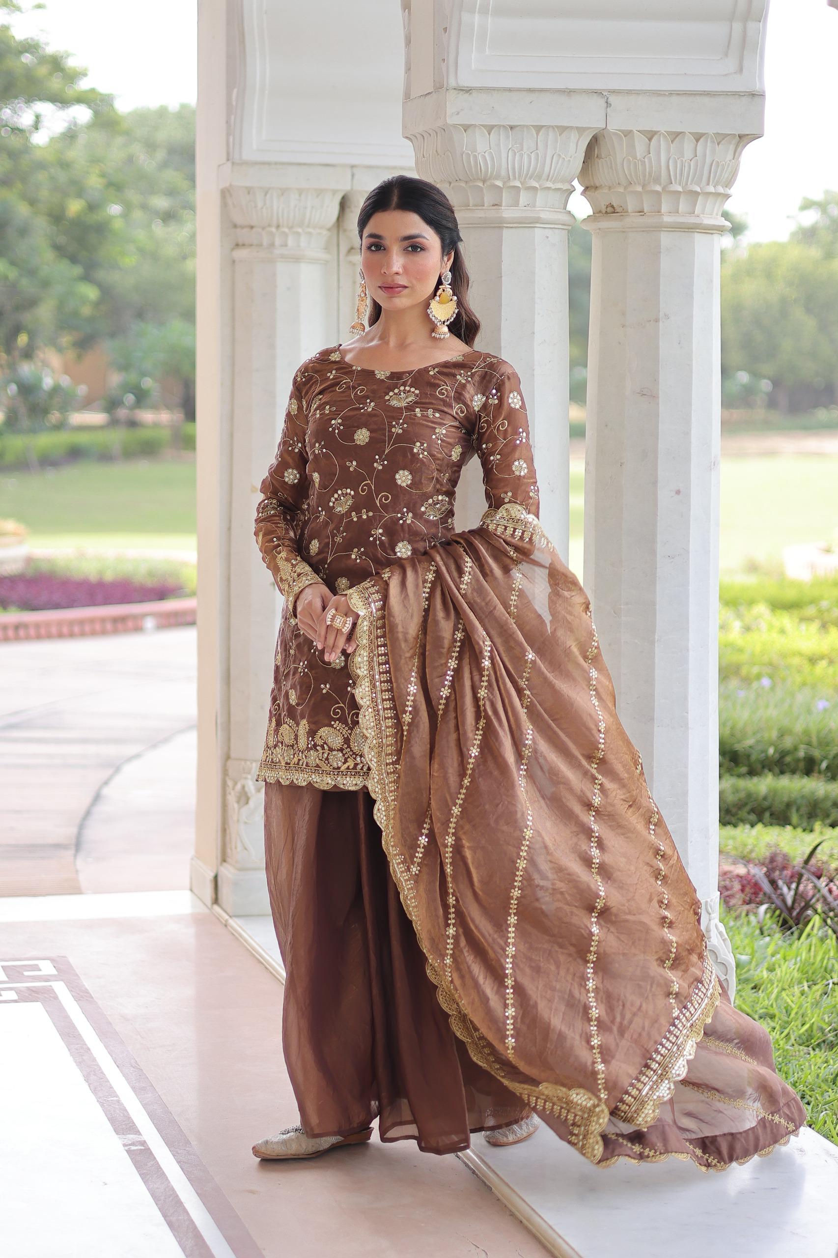 Elegant Embroidered Kurta Palazzo Set with Dupatta.