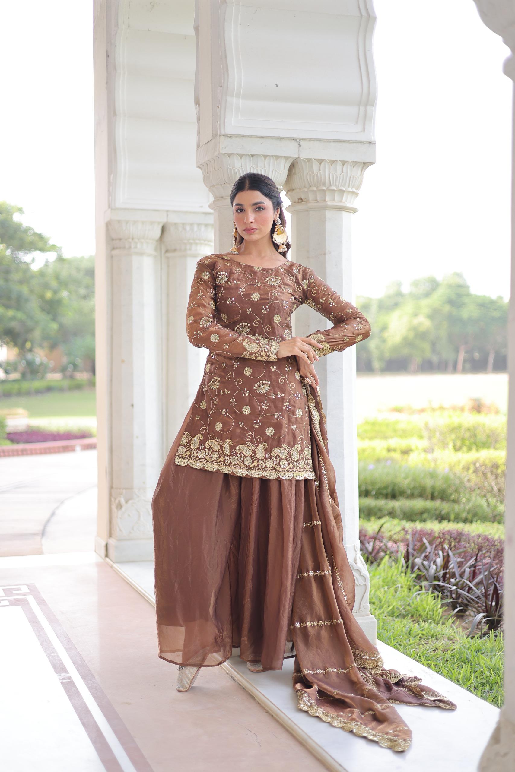 Elegant Embroidered Kurta Palazzo Set with Dupatta.