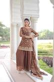 Elegant Embroidered Kurta Palazzo Set with Dupatta.