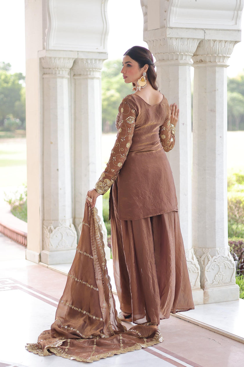 Elegant Embroidered Kurta Palazzo Set with Dupatta.