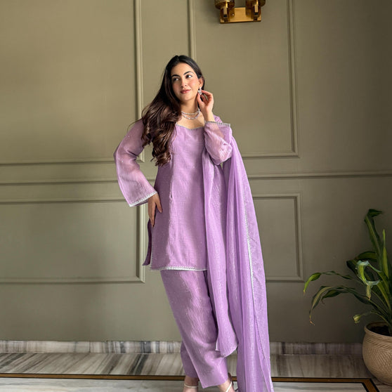 Stylish Straight Kurta Pant Set with Soft Net Dupatta.