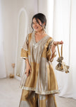 Women’s Gold Tone Festive Peplum Top with Flared Palazzo.