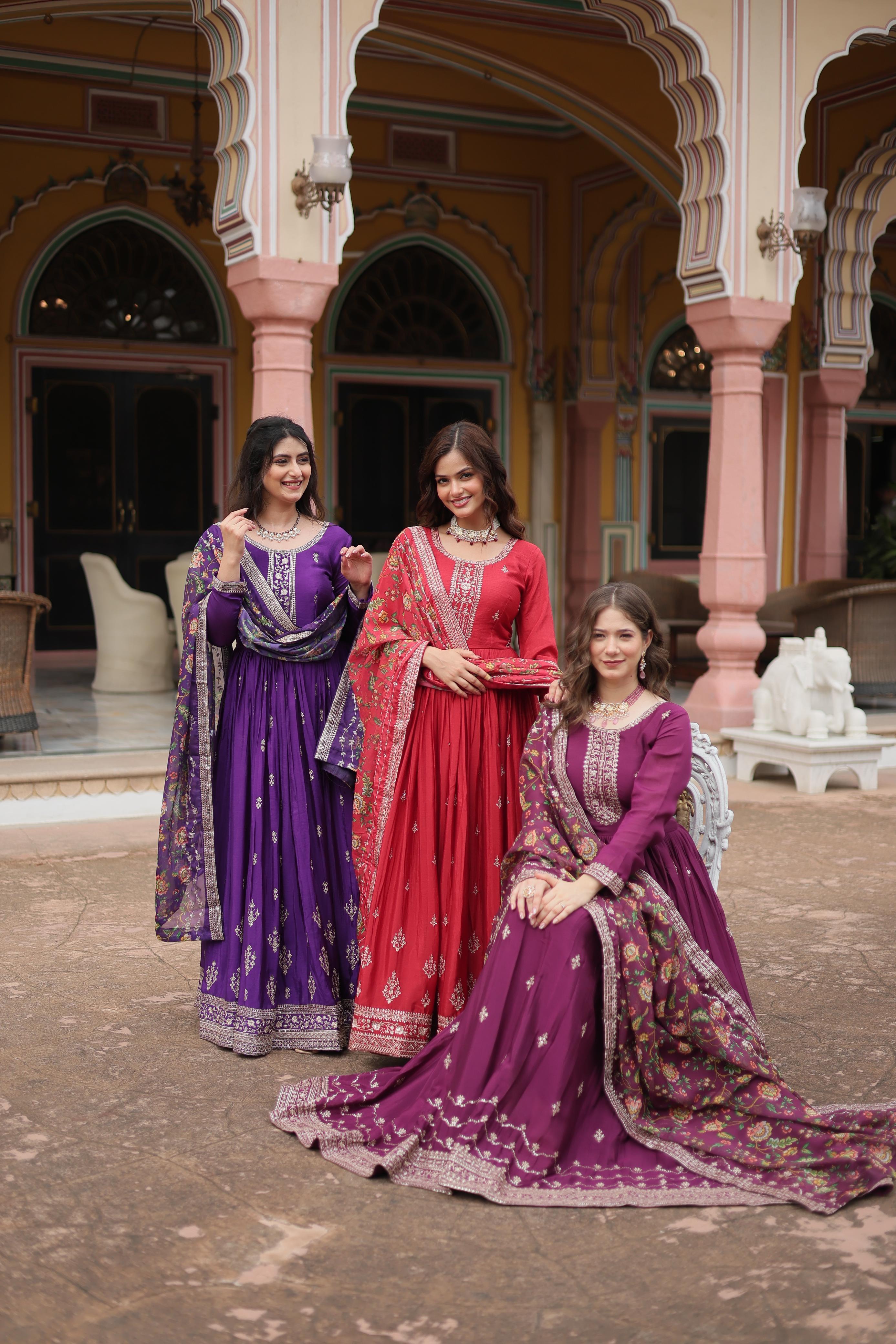 Women’s Festive Anarkali Suit Set with Dupatta.
