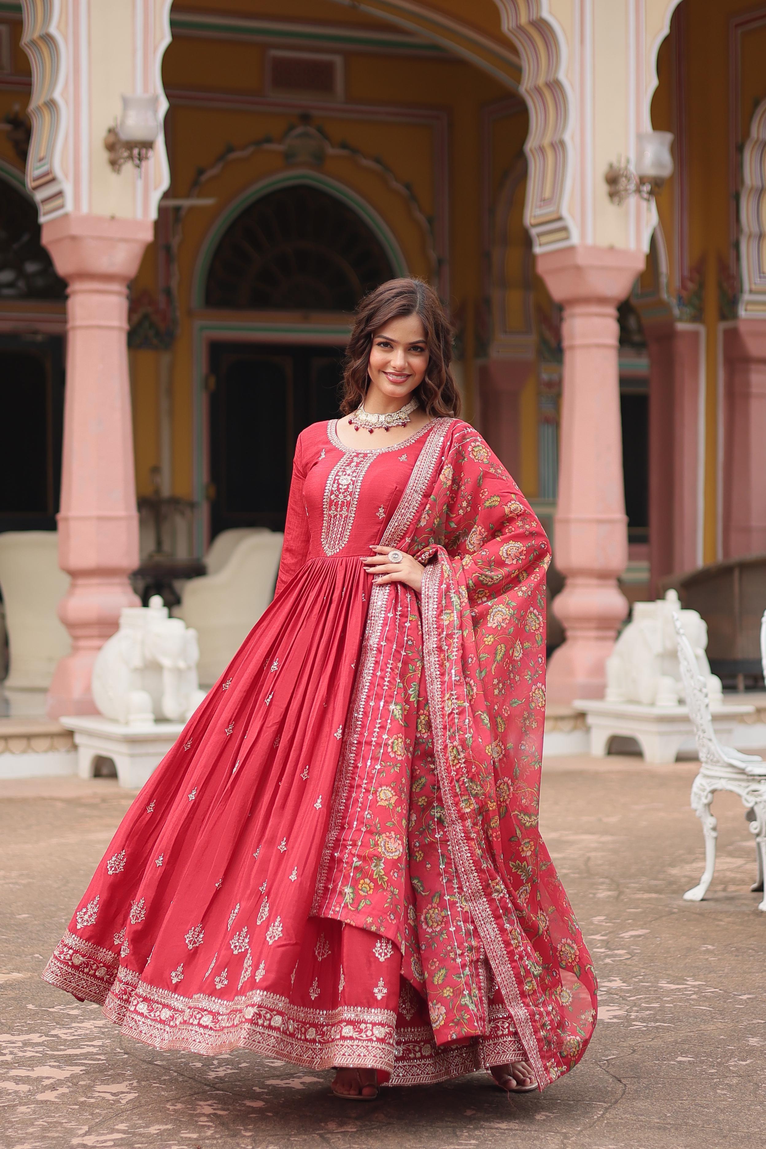 Women’s Festive Anarkali Suit Set with Dupatta.