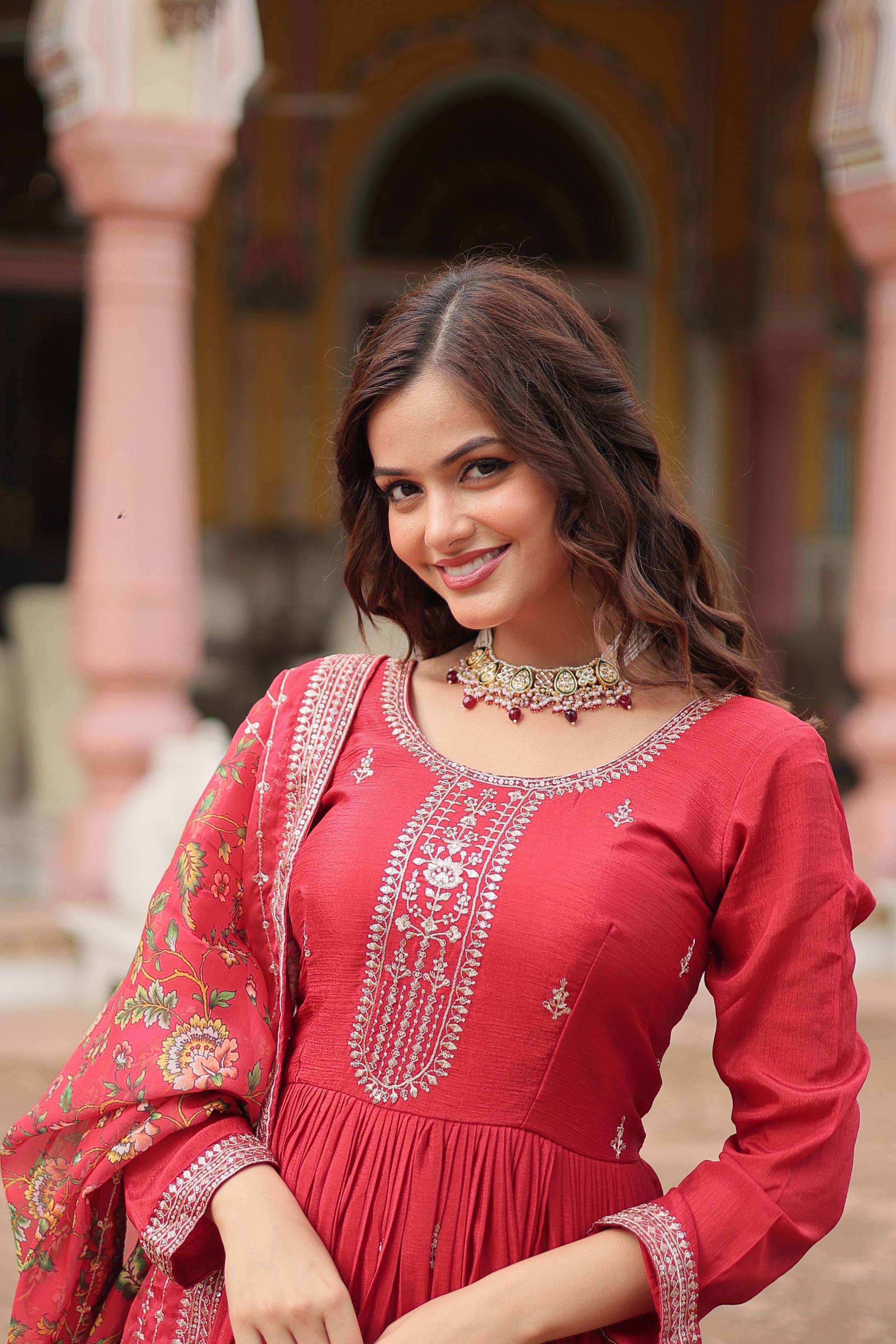 Women’s Festive Anarkali Suit Set with Dupatta.