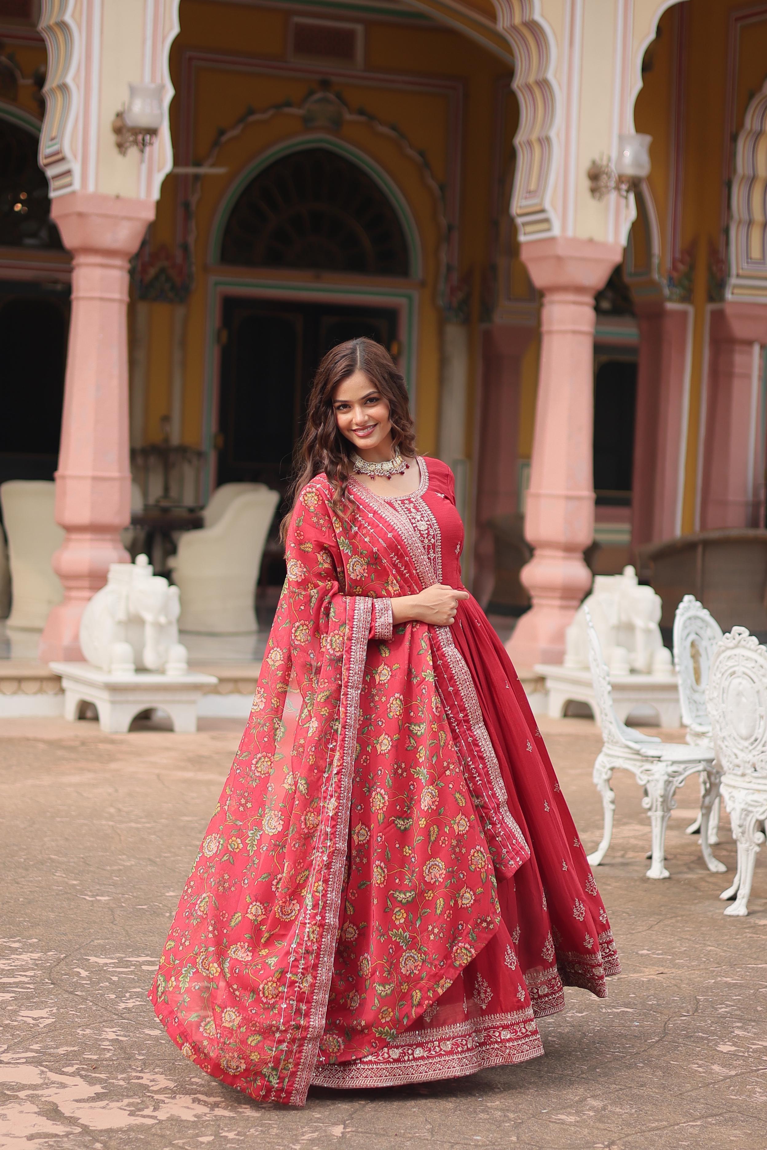 Women’s Festive Anarkali Suit Set with Dupatta.