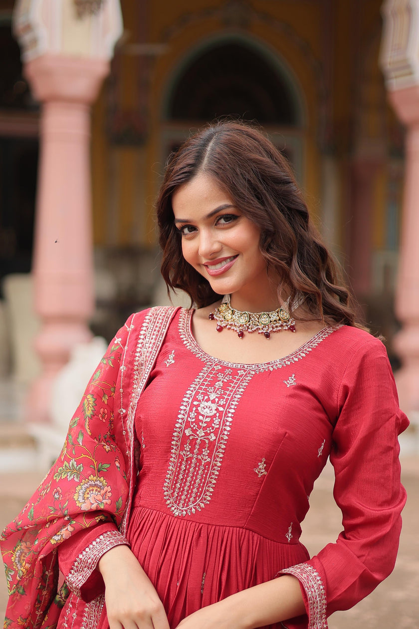 Women’s Festive Anarkali Suit Set with Dupatta.
