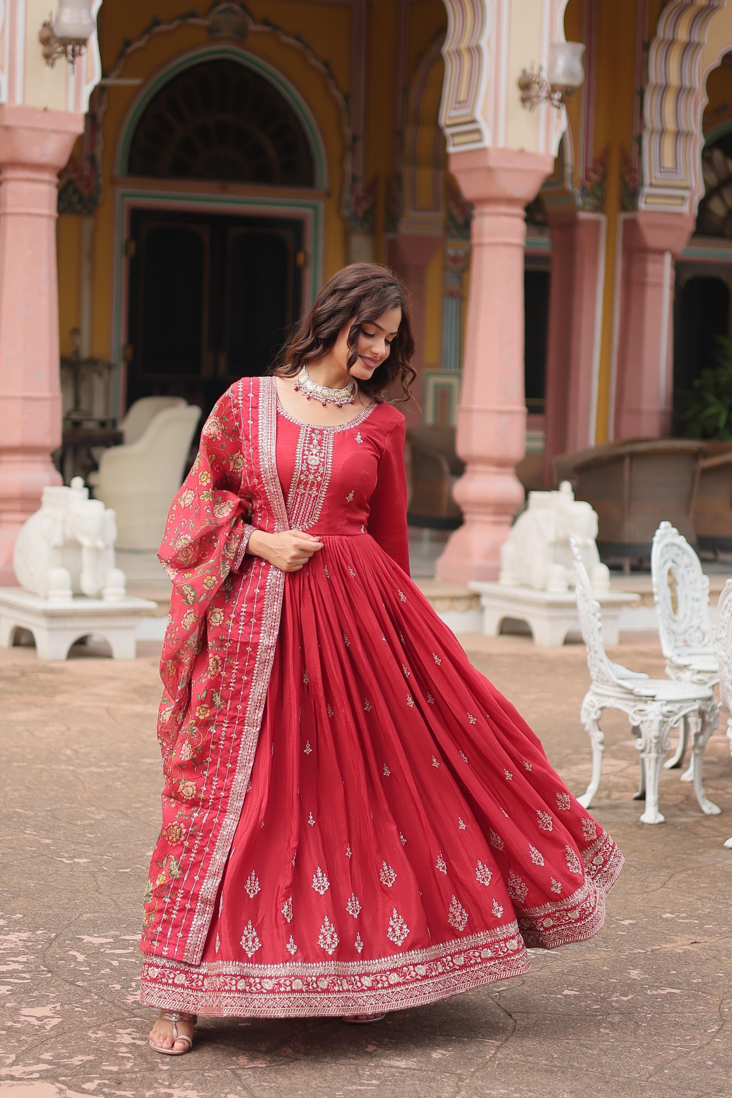 Women’s Festive Anarkali Suit Set with Dupatta.