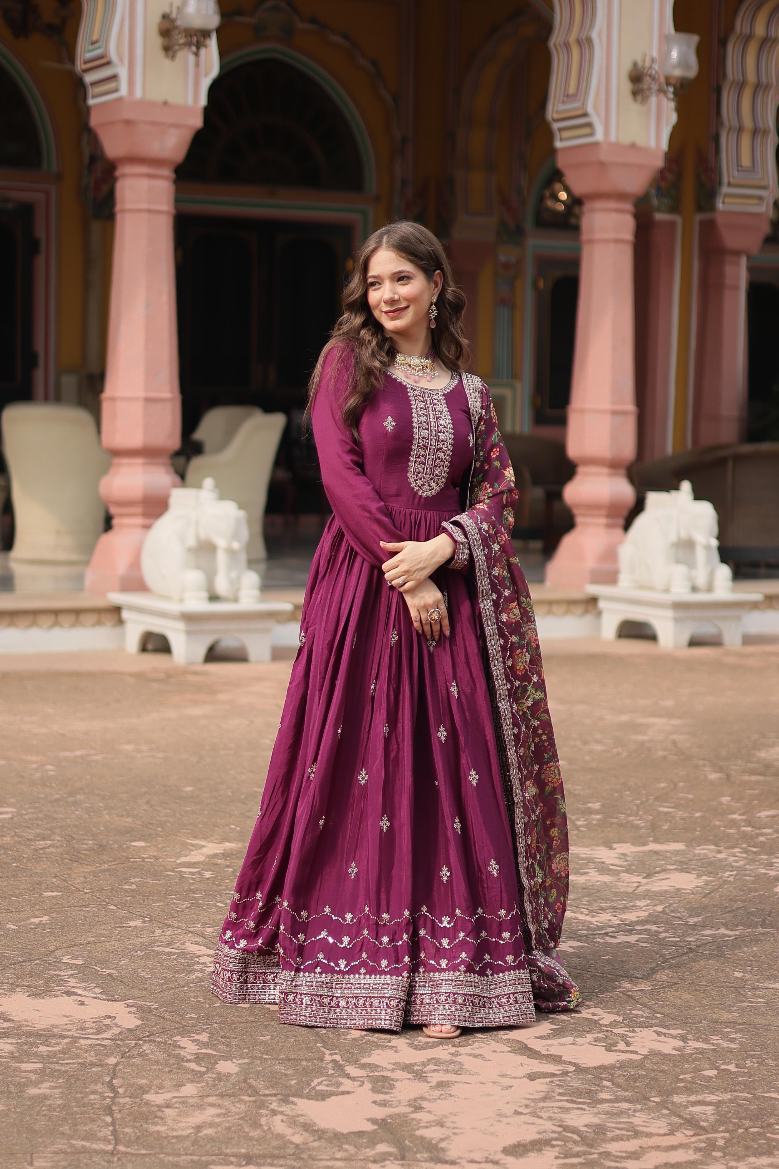 Women’s Festive Anarkali Suit Set with Dupatta.
