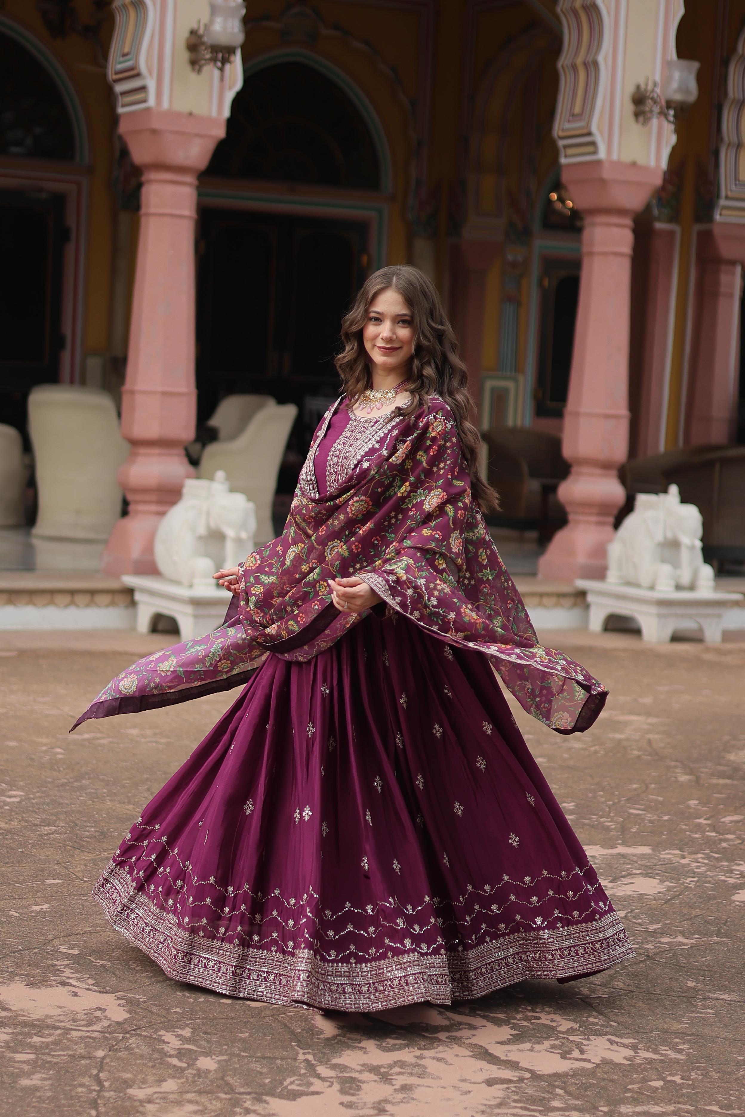 Women’s Festive Anarkali Suit Set with Dupatta.