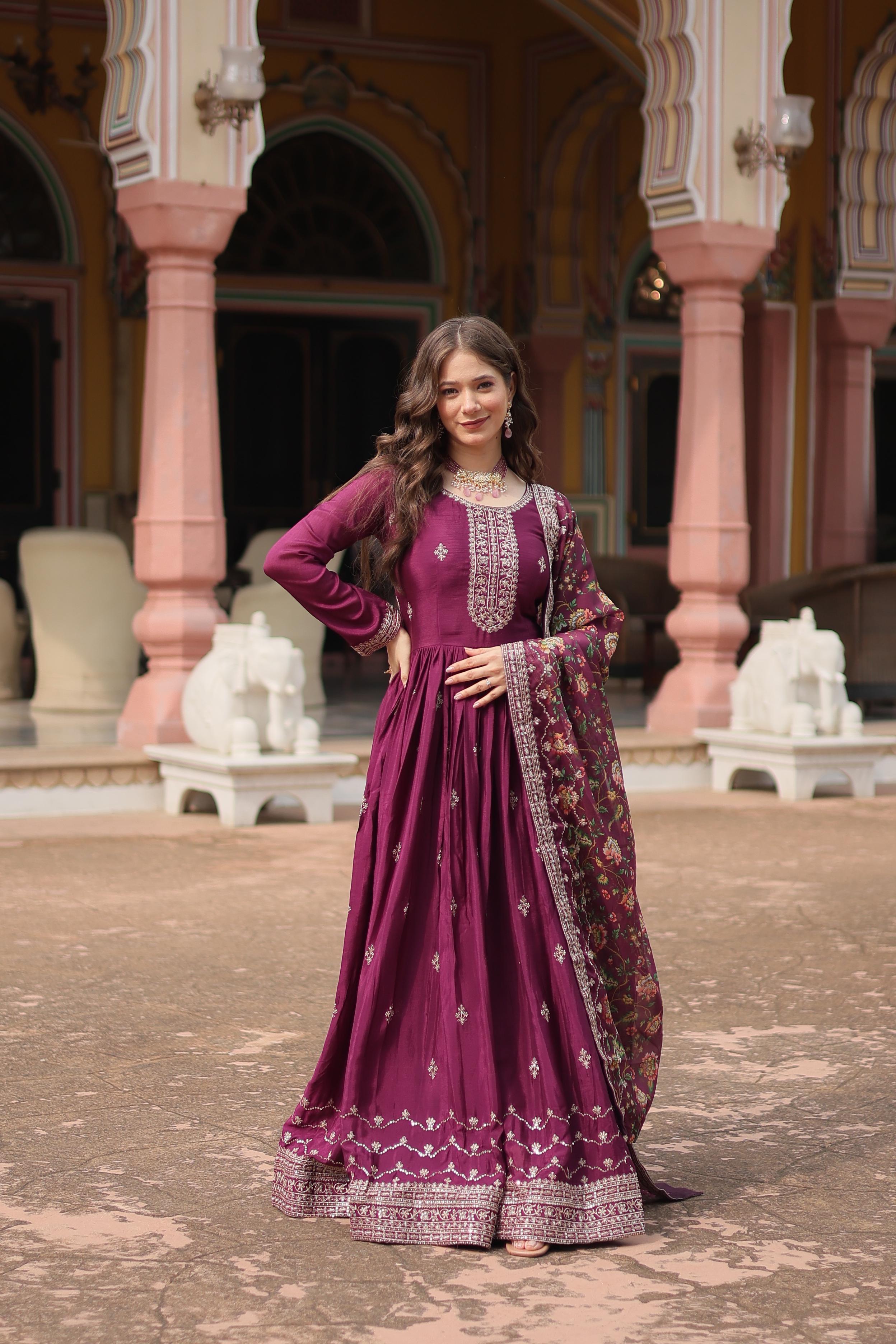 Women’s Festive Anarkali Suit Set with Dupatta.