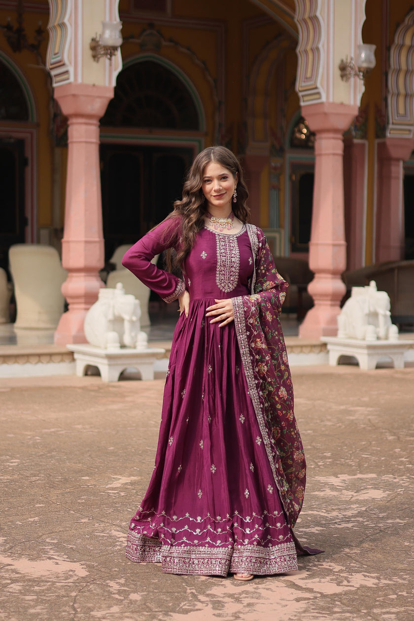 Women’s Festive Anarkali Suit Set with Dupatta.
