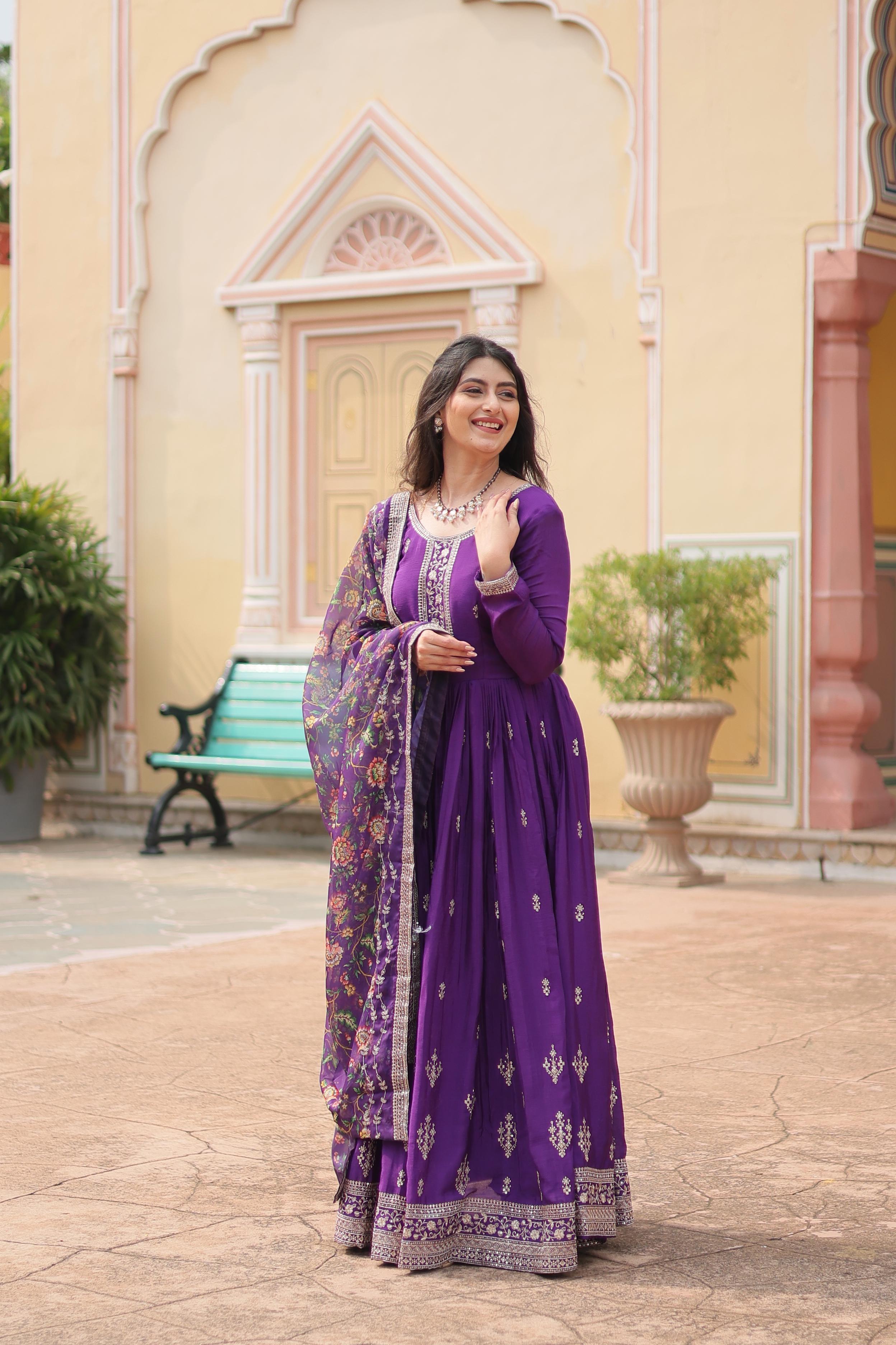 Women’s Festive Anarkali Suit Set with Dupatta.