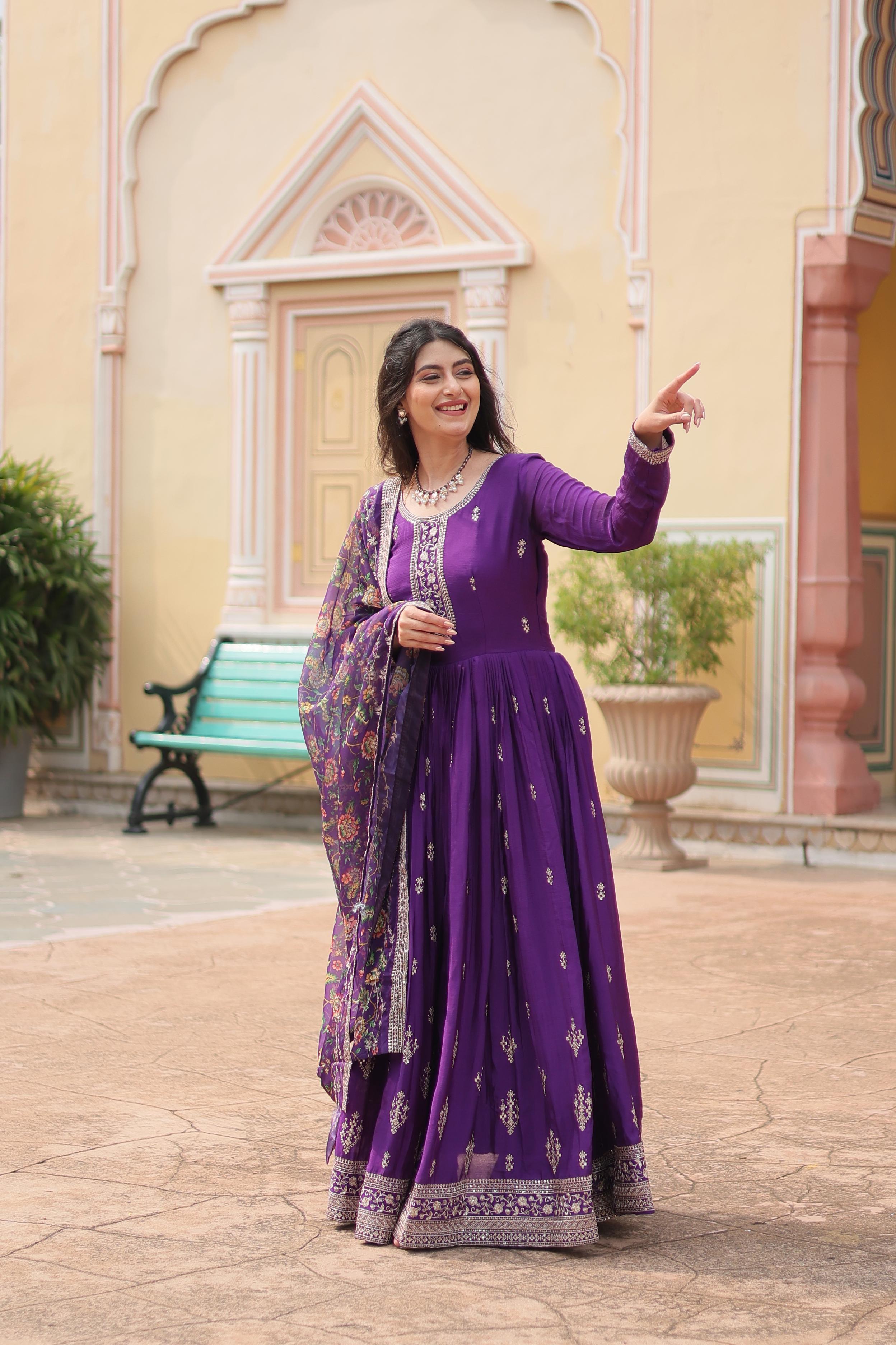 Women’s Festive Anarkali Suit Set with Dupatta.