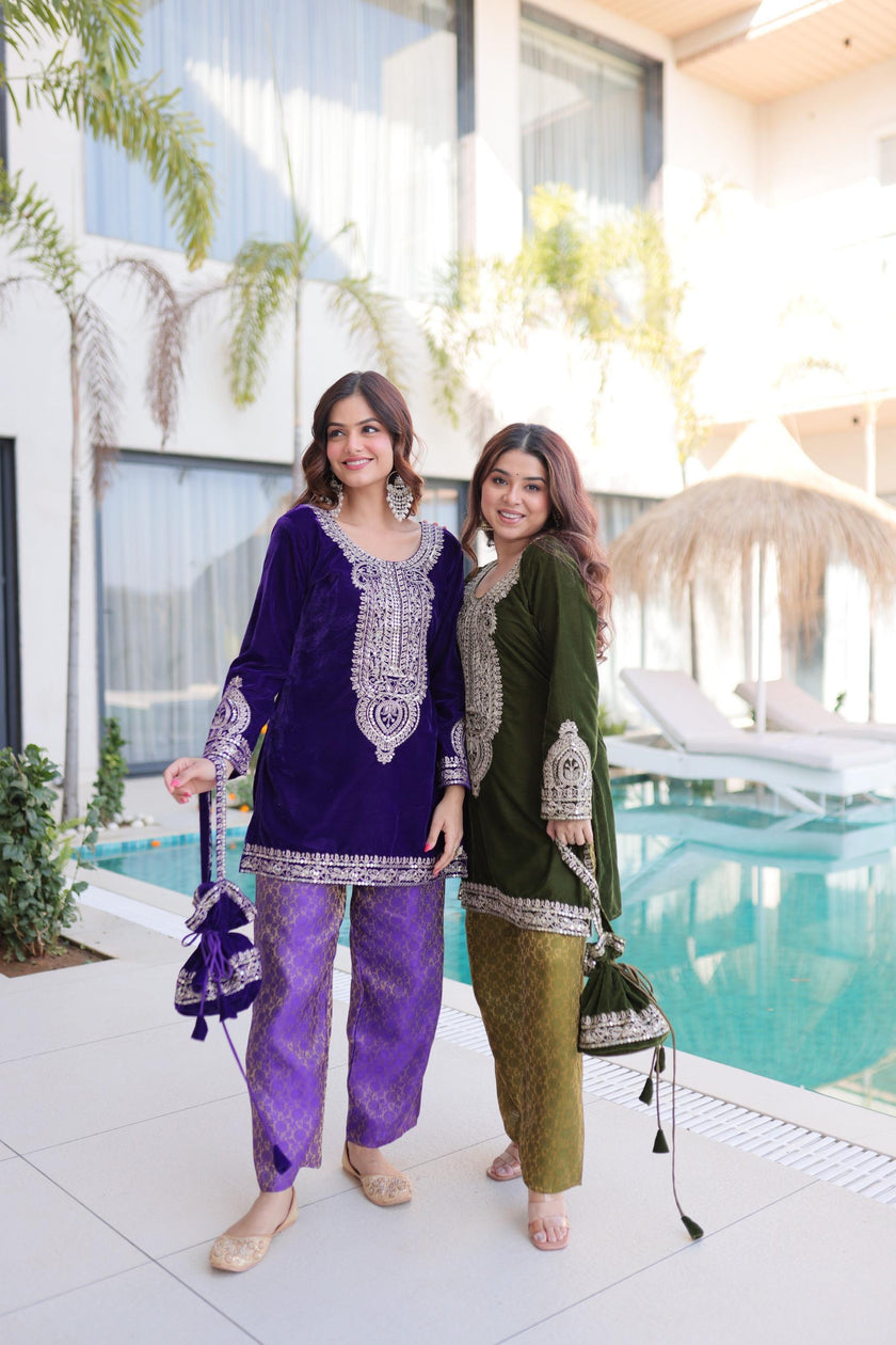 Royal Velvet Kurta Set with Heavy Embroidery.