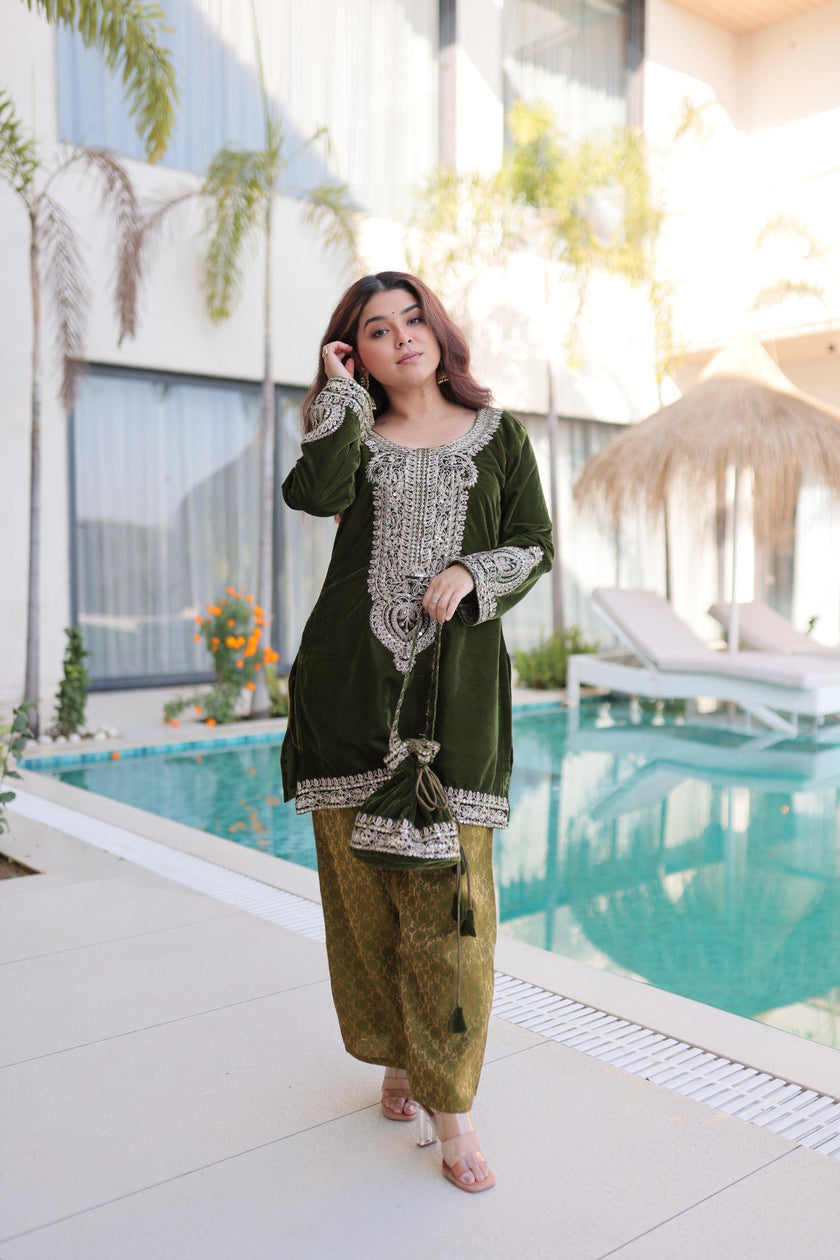 Royal Velvet Kurta Set with Heavy Embroidery.