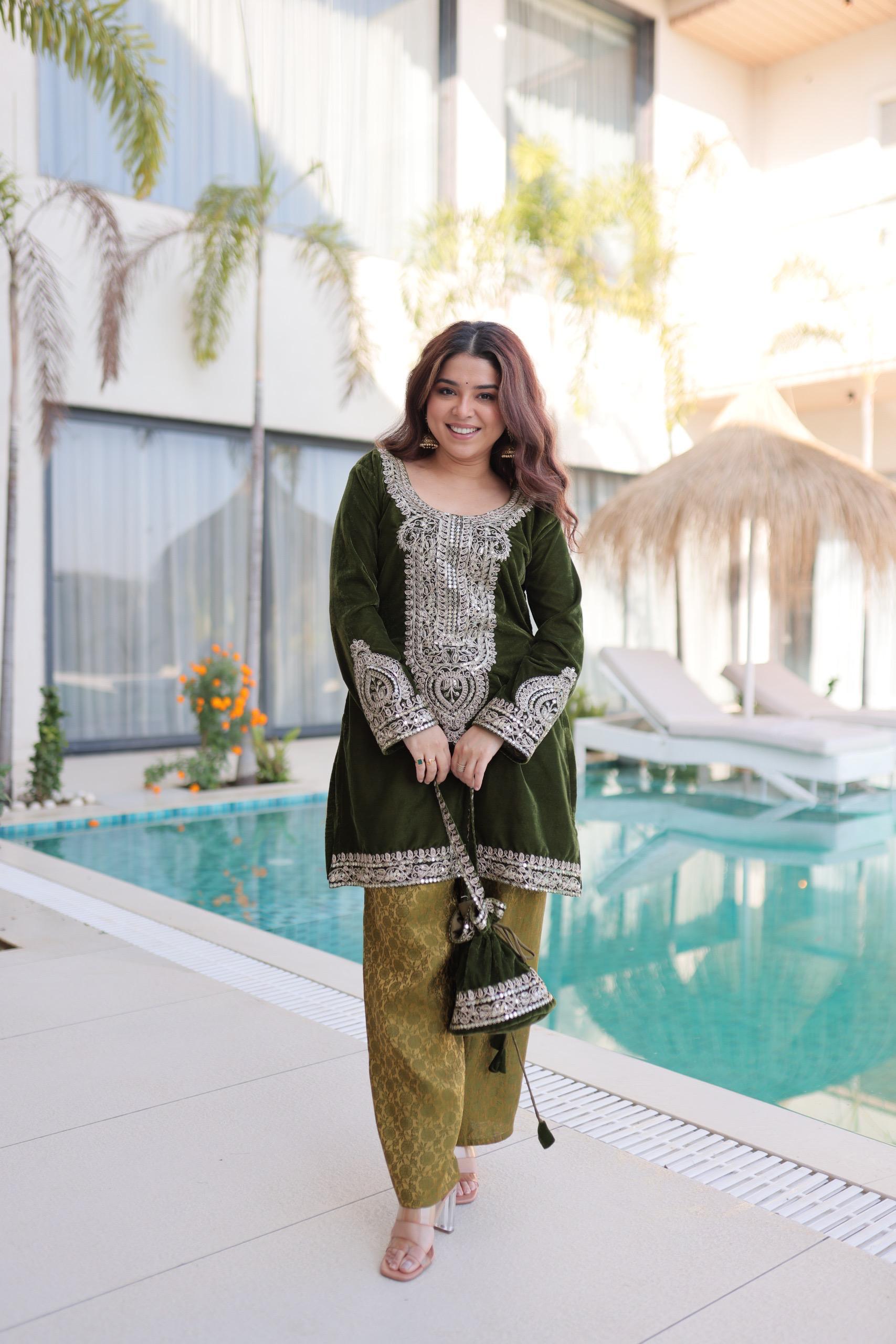 Royal Velvet Kurta Set with Heavy Embroidery.