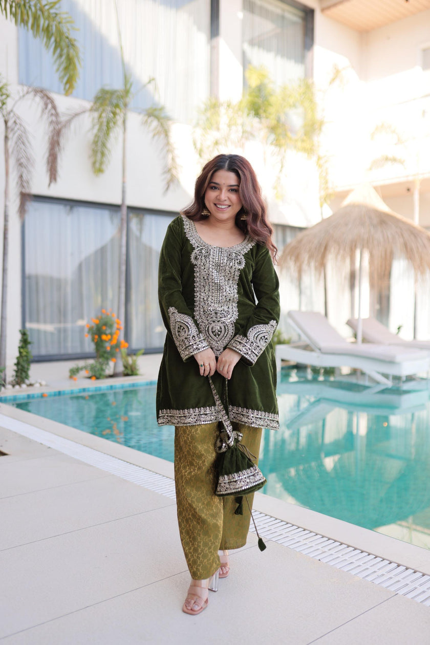 Royal Velvet Kurta Set with Heavy Embroidery.