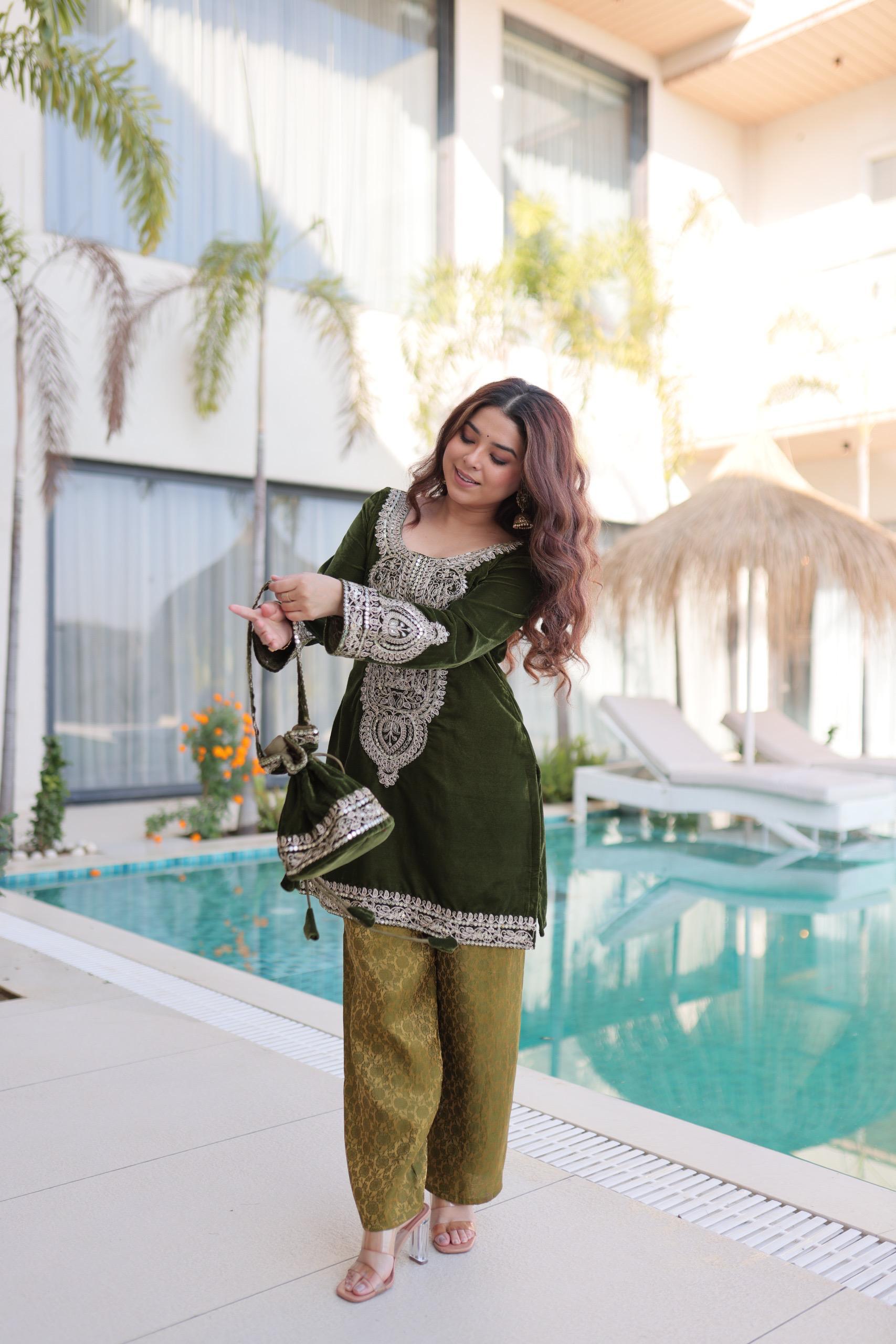 Royal Velvet Kurta Set with Heavy Embroidery.