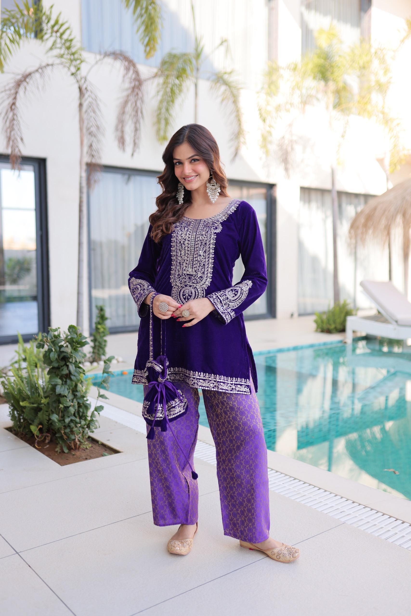 Royal Velvet Kurta Set with Heavy Embroidery.