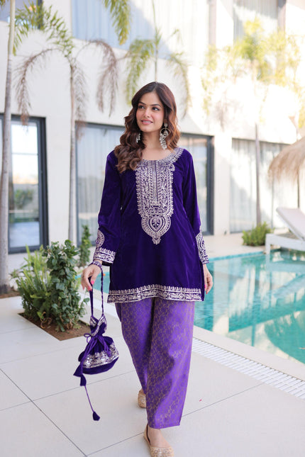 Royal Velvet Kurta Set with Heavy Embroidery.