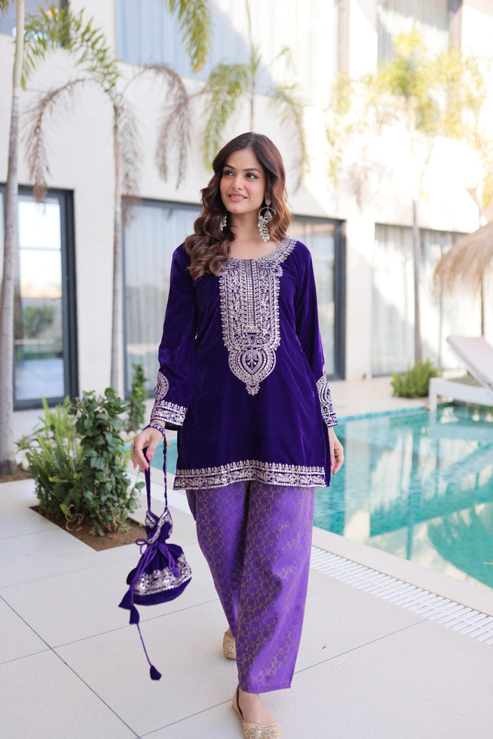 Royal Velvet Kurta Set with Heavy Embroidery.