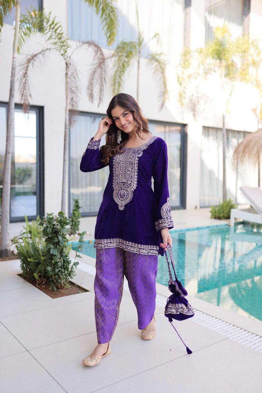 Royal Velvet Kurta Set with Heavy Embroidery.