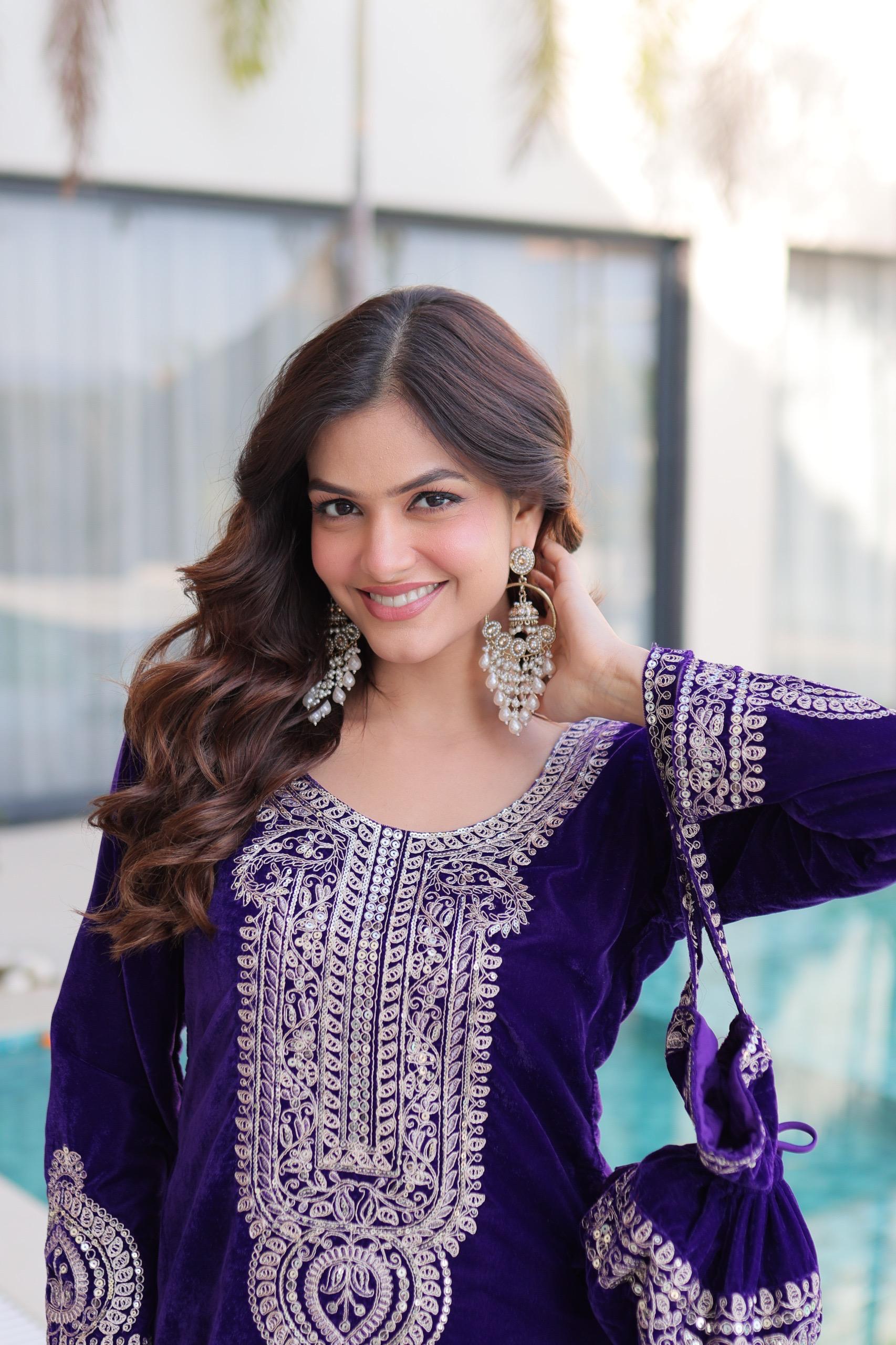 Royal Velvet Kurta Set with Heavy Embroidery.