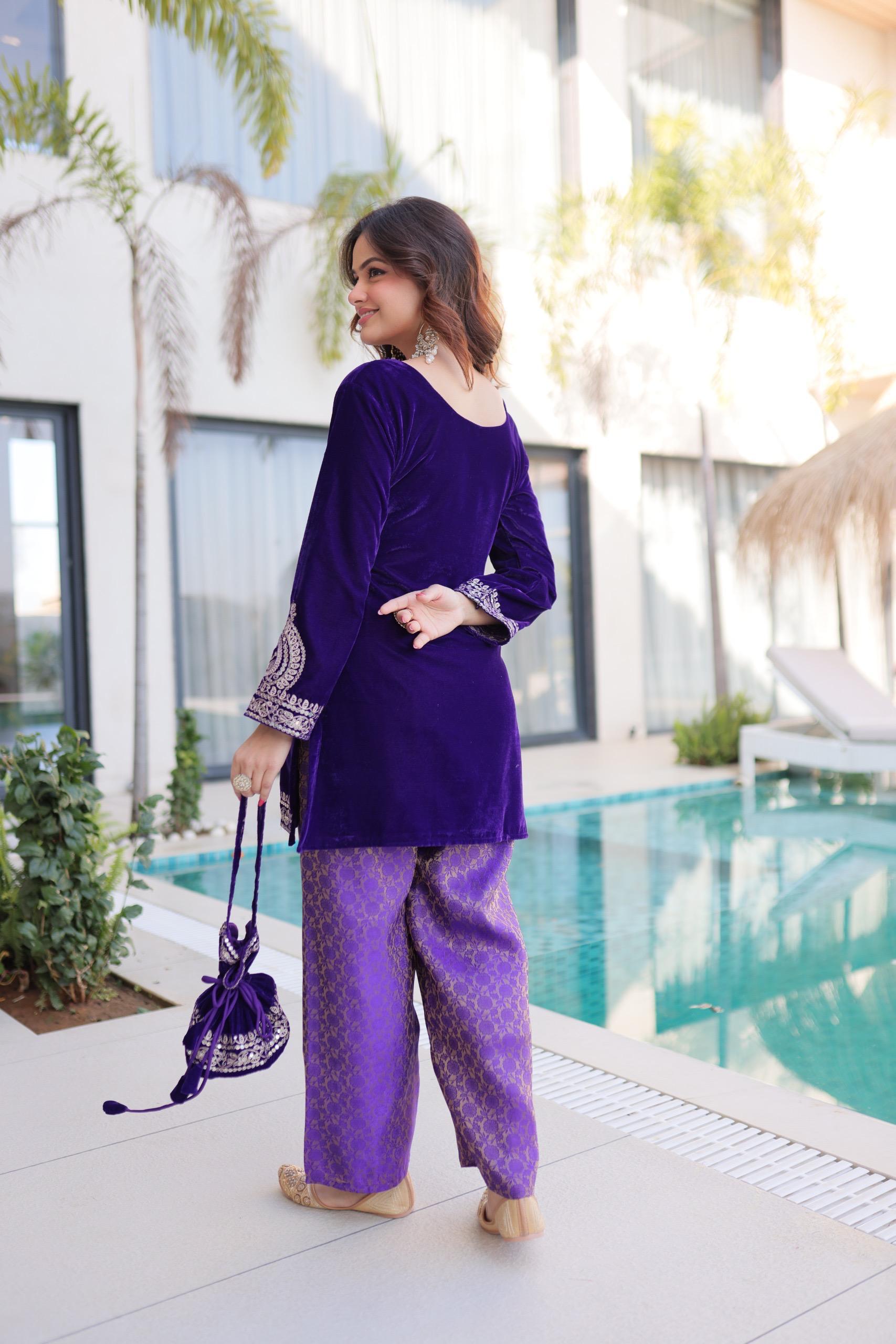Royal Velvet Kurta Set with Heavy Embroidery.