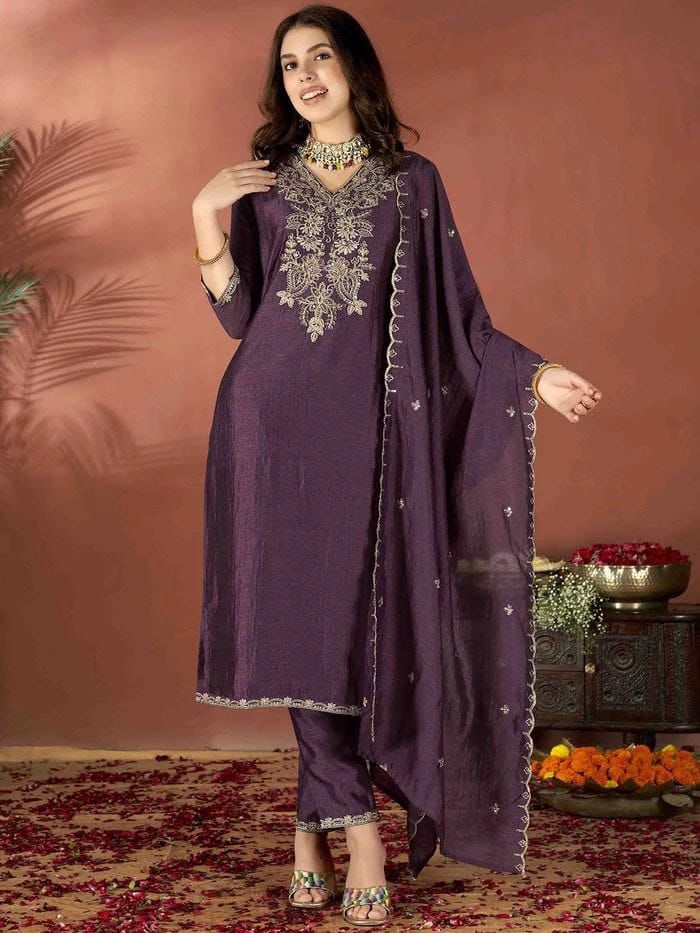 Elegant Embroidered Kurta Pant Set with Dupatta.