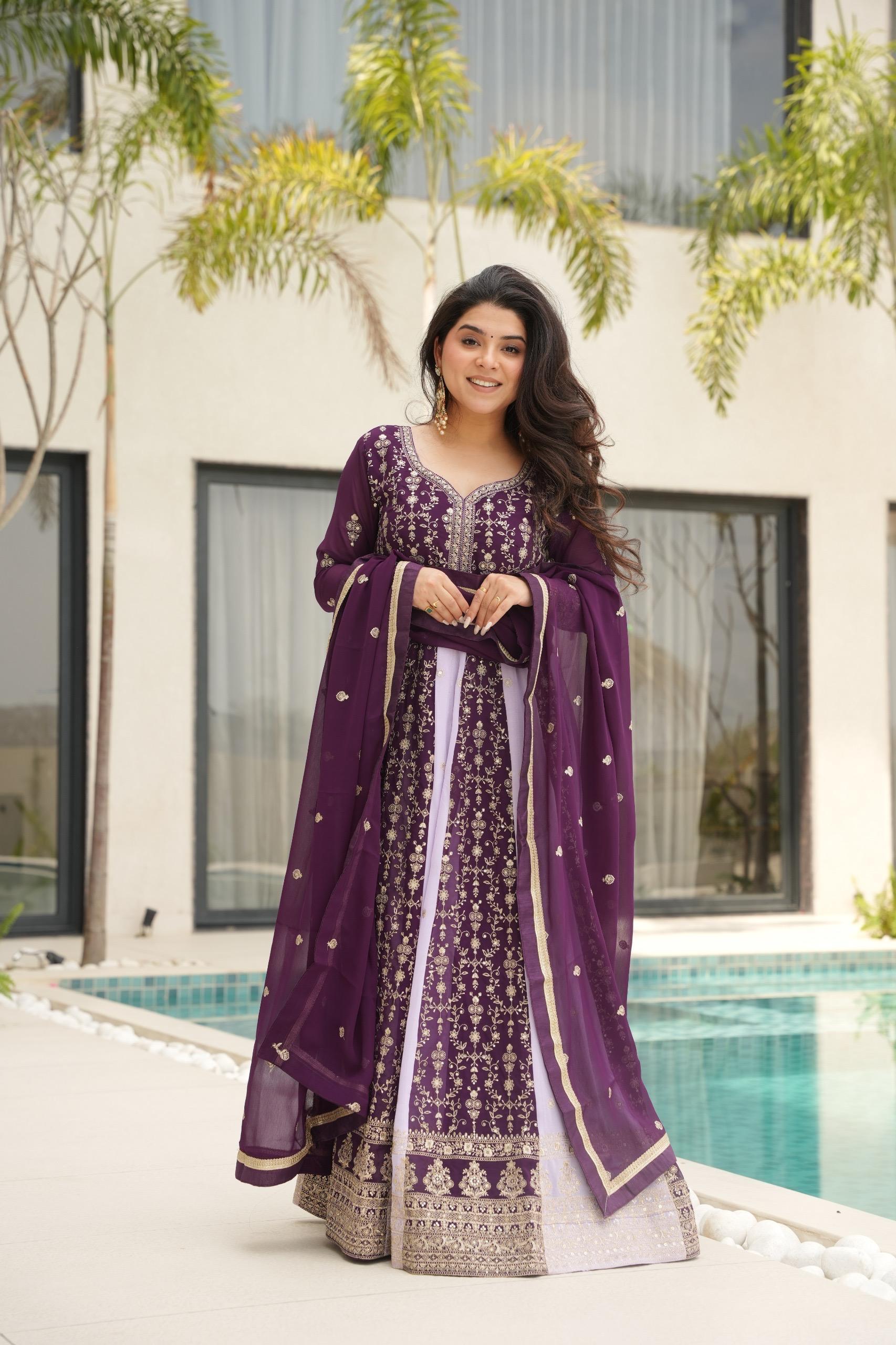 Designer Anarkali Kurta Set with Heavy Embroidery & Dupatta.