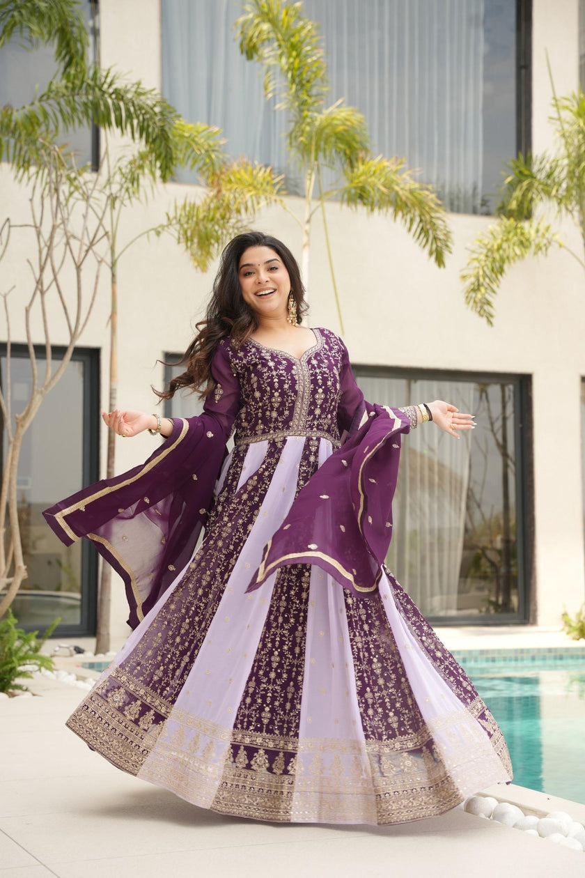 Designer Anarkali Kurta Set with Heavy Embroidery & Dupatta.