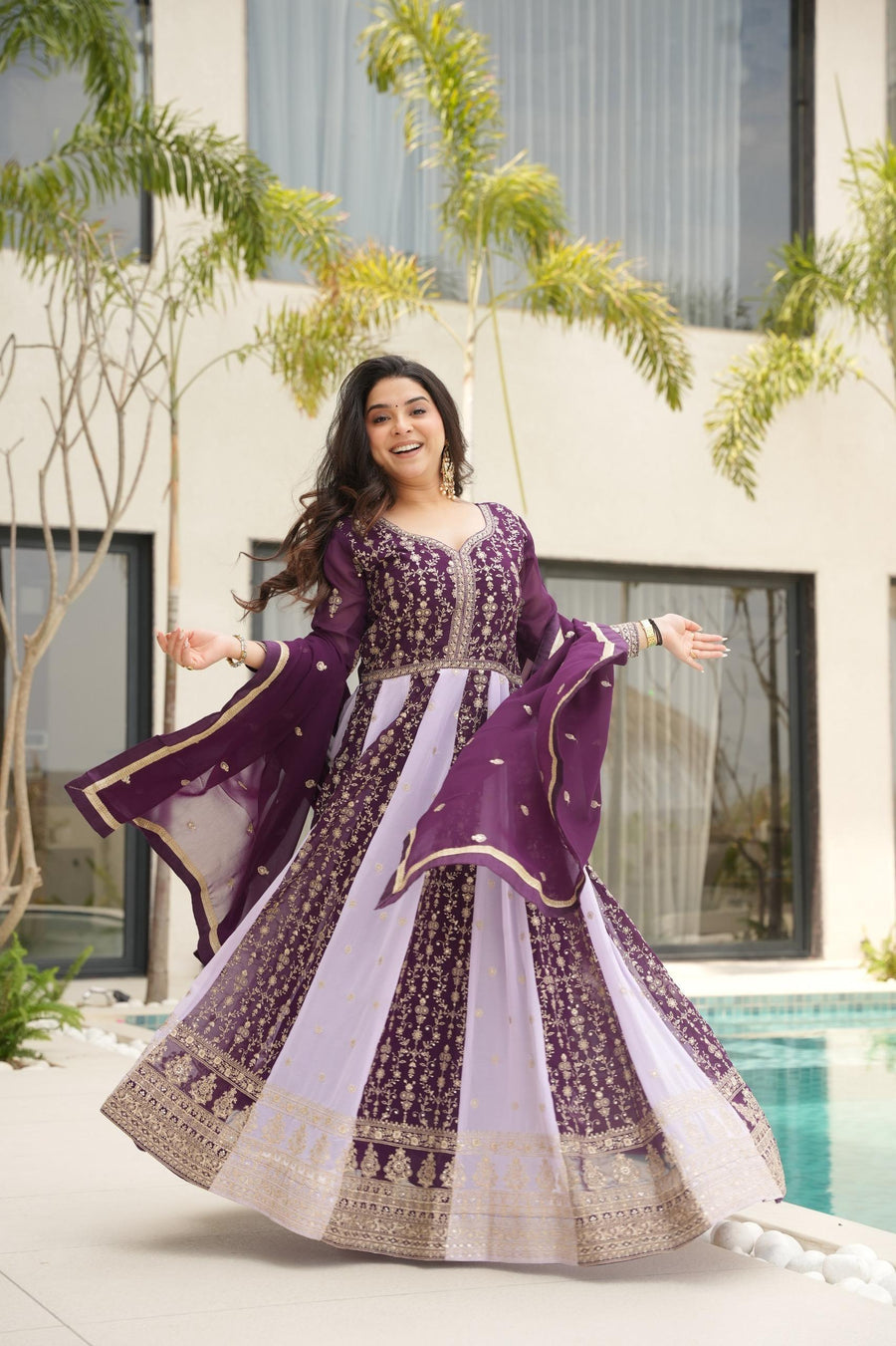 Designer Anarkali Kurta Set with Heavy Embroidery & Dupatta.