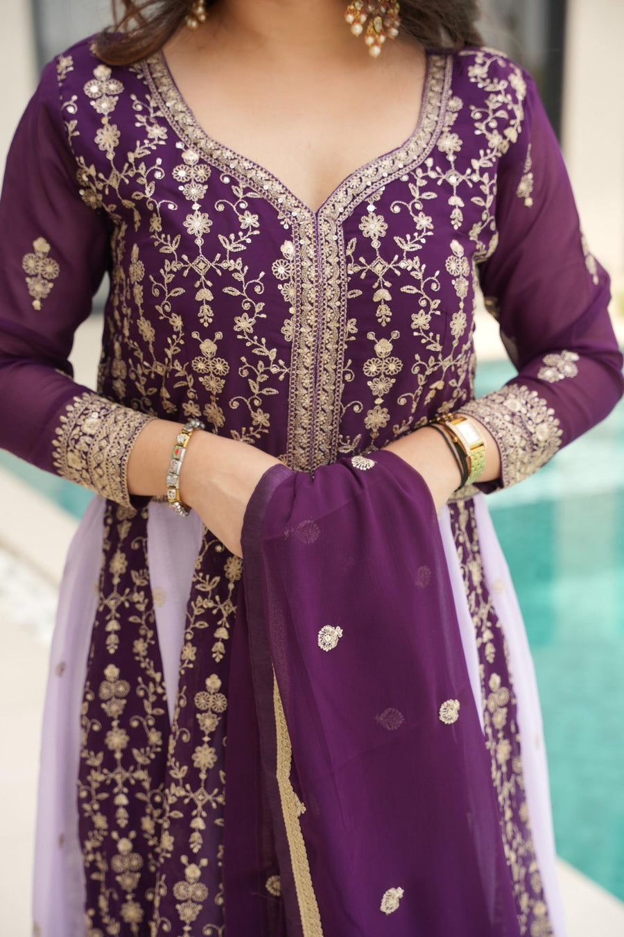 Designer Anarkali Kurta Set with Heavy Embroidery & Dupatta.