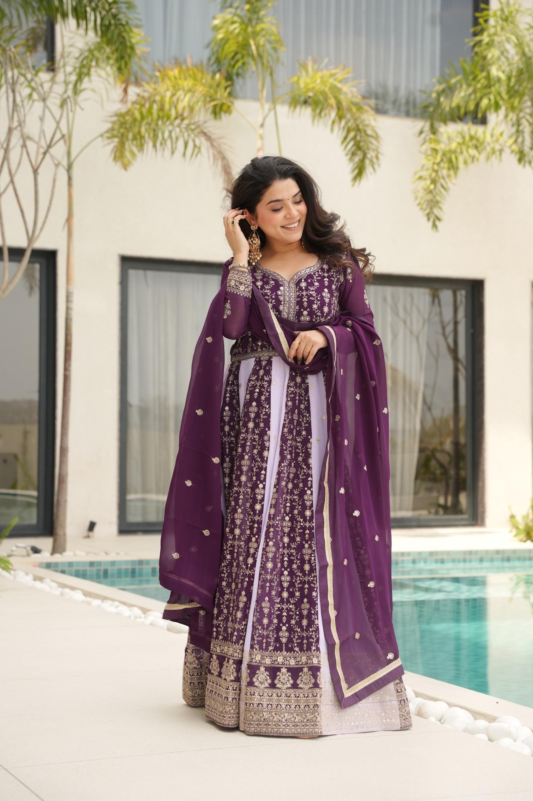 Designer Anarkali Kurta Set with Heavy Embroidery & Dupatta.