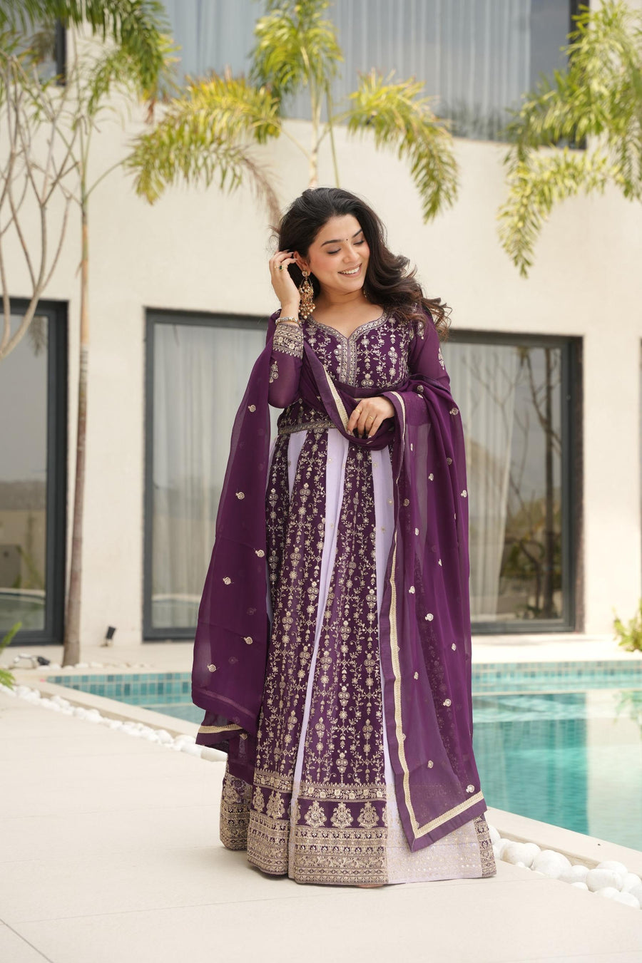 Designer Anarkali Kurta Set with Heavy Embroidery & Dupatta.