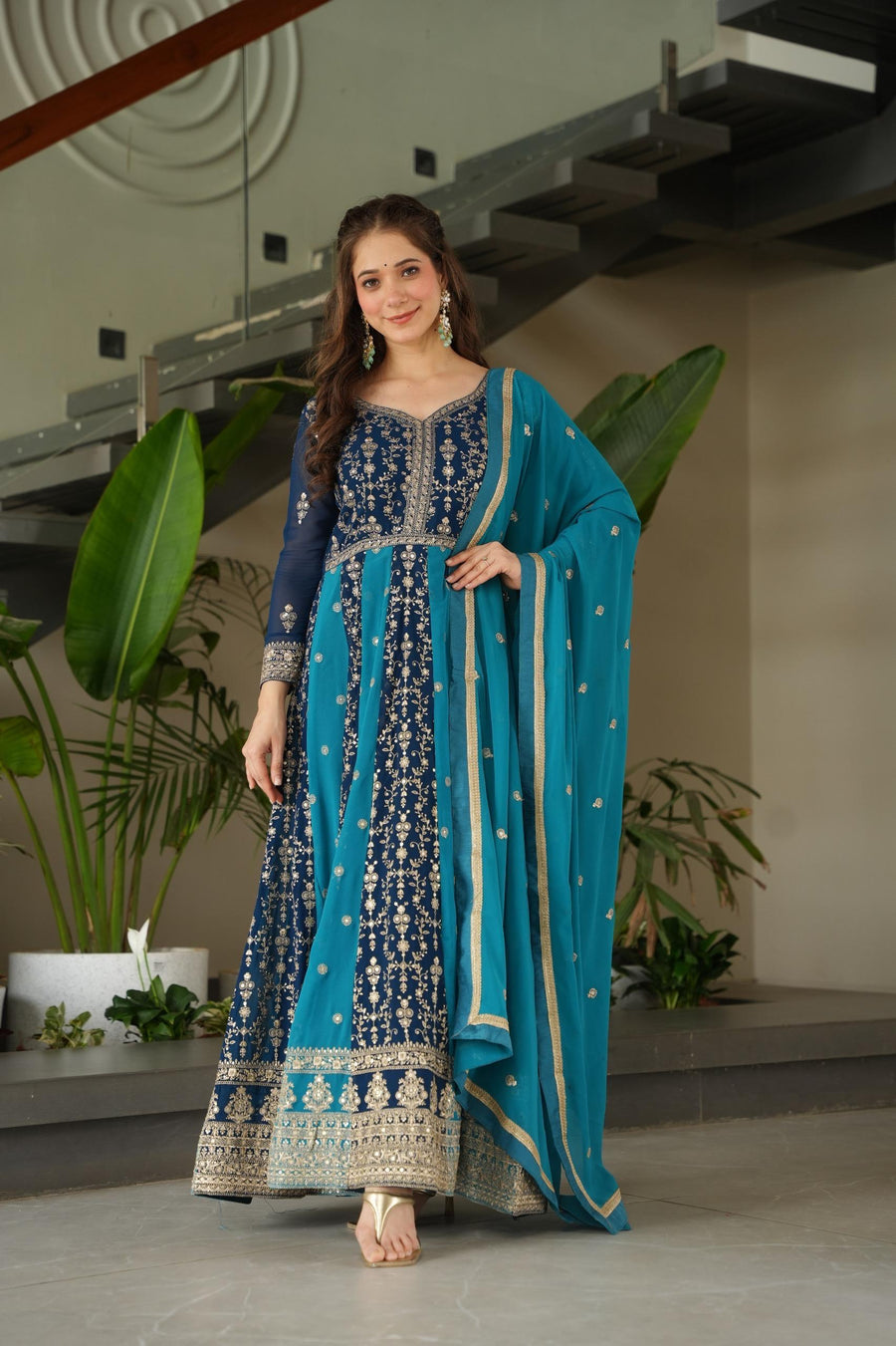 Designer Anarkali Kurta Set with Heavy Embroidery & Dupatta.
