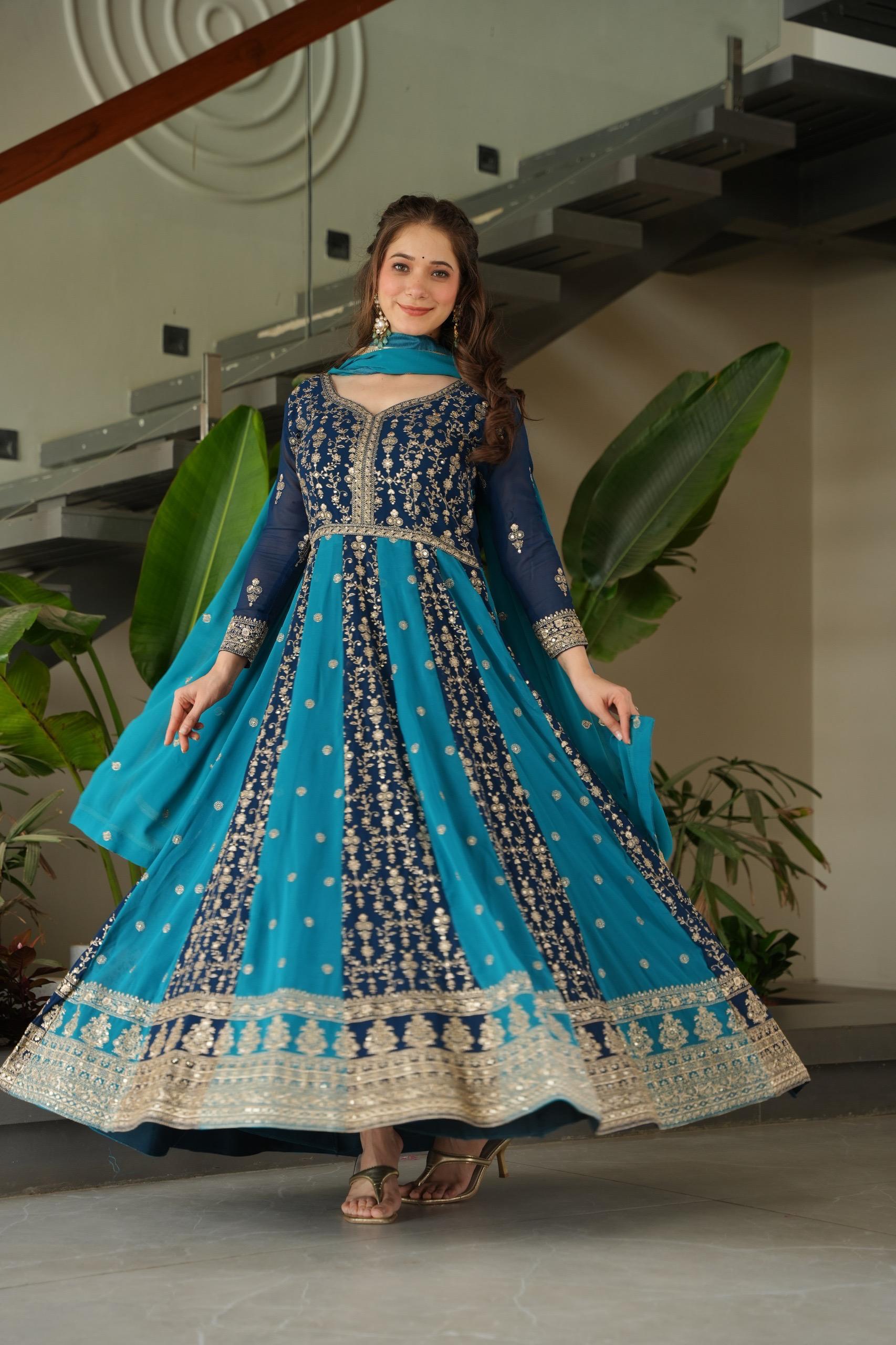 Designer Anarkali Kurta Set with Heavy Embroidery & Dupatta.