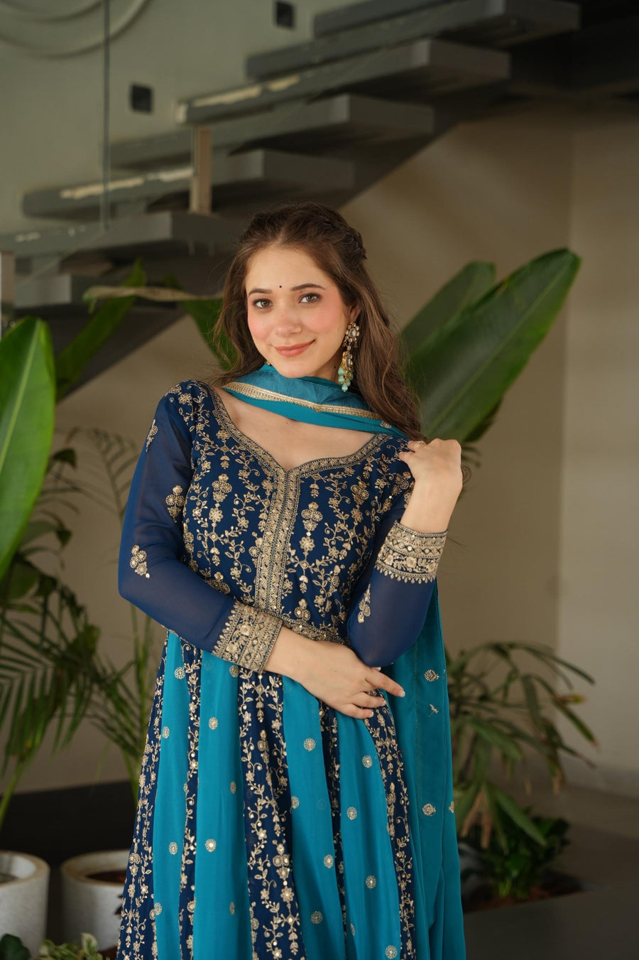 Designer Anarkali Kurta Set with Heavy Embroidery & Dupatta.